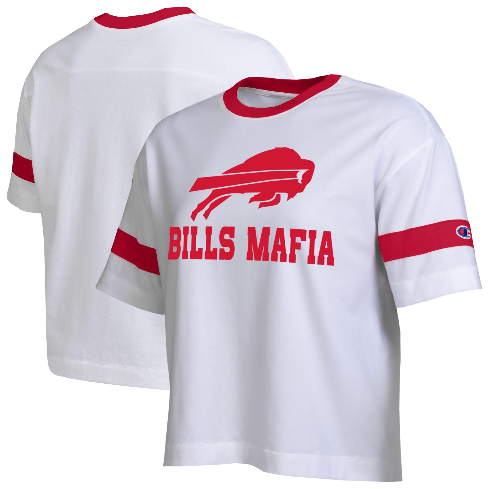 Women's Champion White Buffalo Bills Mafia Vintage Ringer T-Shirt