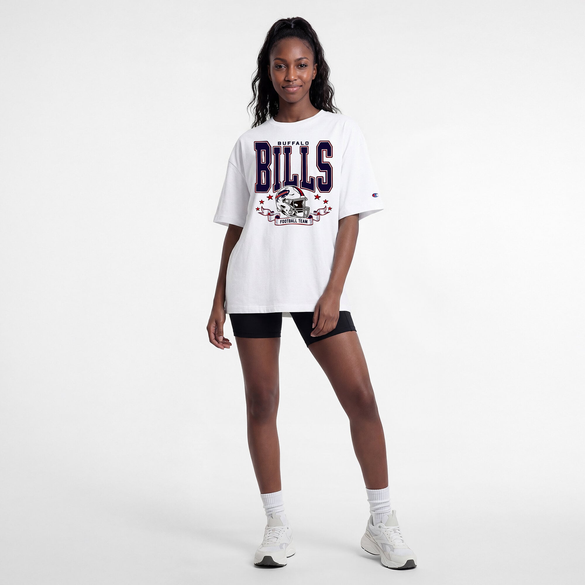 T-shirt oversize Champion blanc Buffalo Bills pour femmes