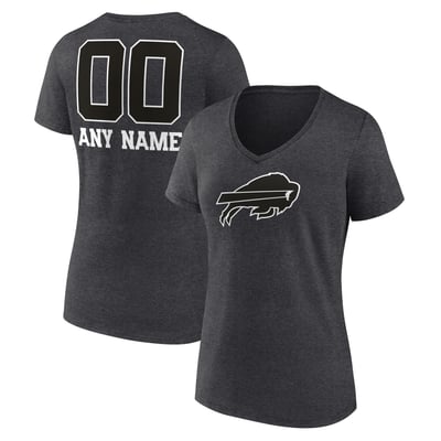 Buffalo Bills Women's Personalized Name & Number Monochrome V-Neck T-Shirt - Charcoal