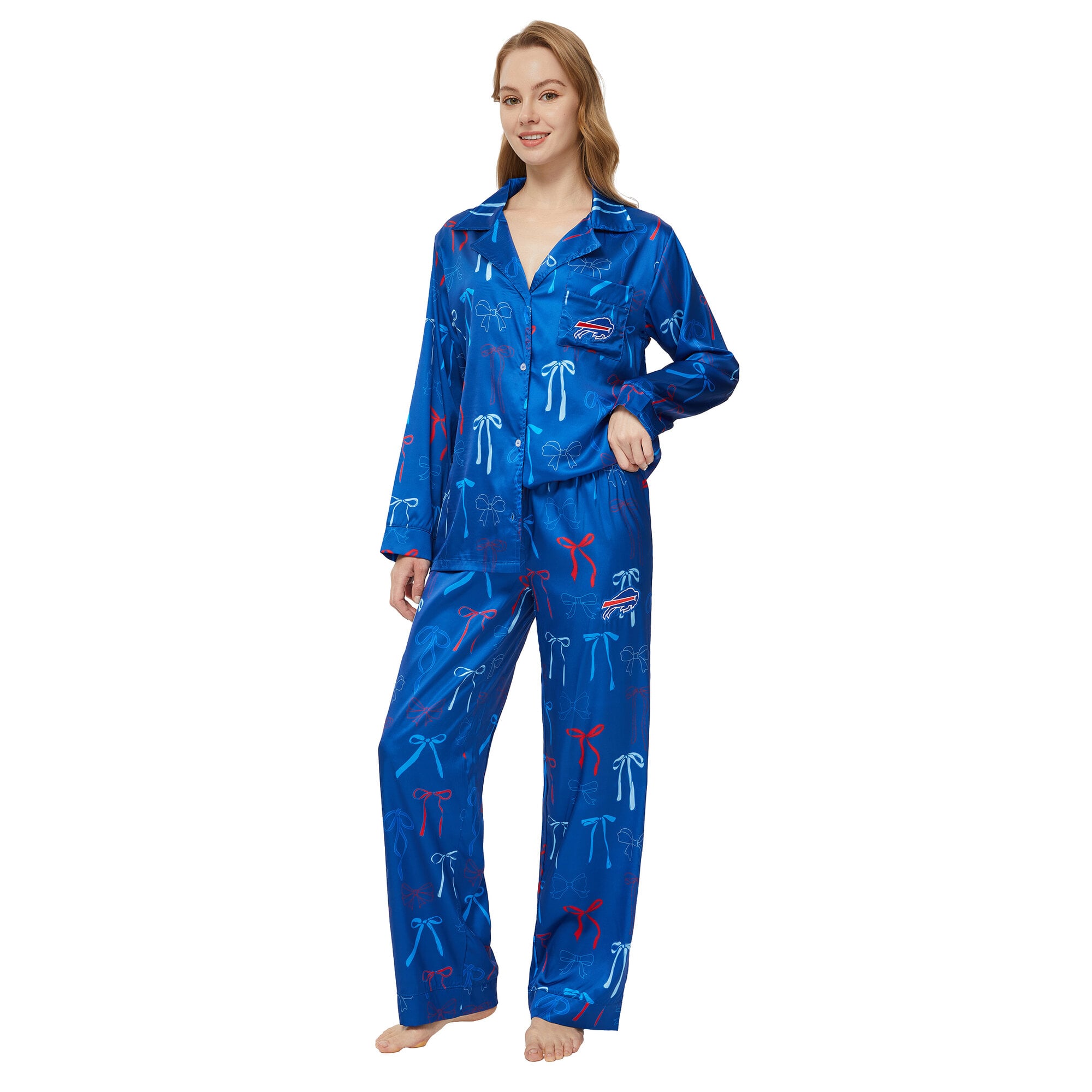 Ensemble pyjama Concepts Sport Royal Buffalo Bills Poppy en satin à manches longues et pantalon pour femme