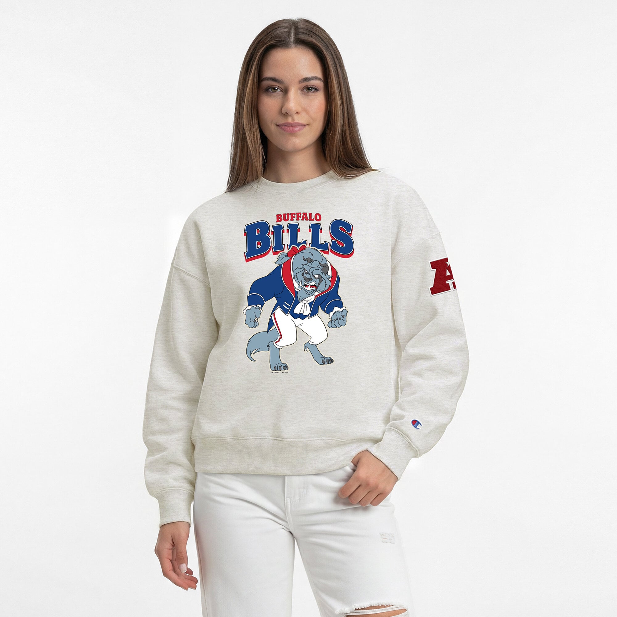 Sweat-shirt polaire à col rond Disney x Champion Buffalo Bills All-Star couleur avoine pour femme