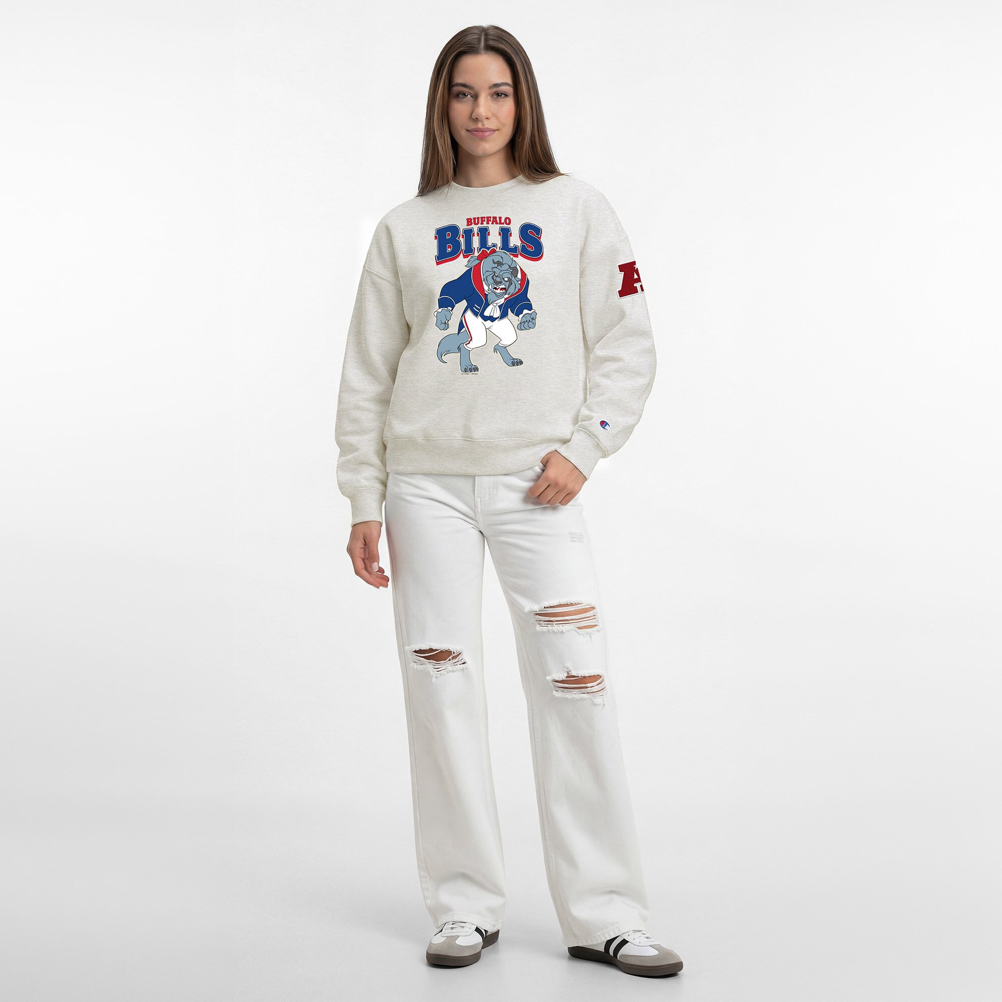 Sweat-shirt polaire à col rond Disney x Champion Buffalo Bills All-Star couleur avoine pour femme