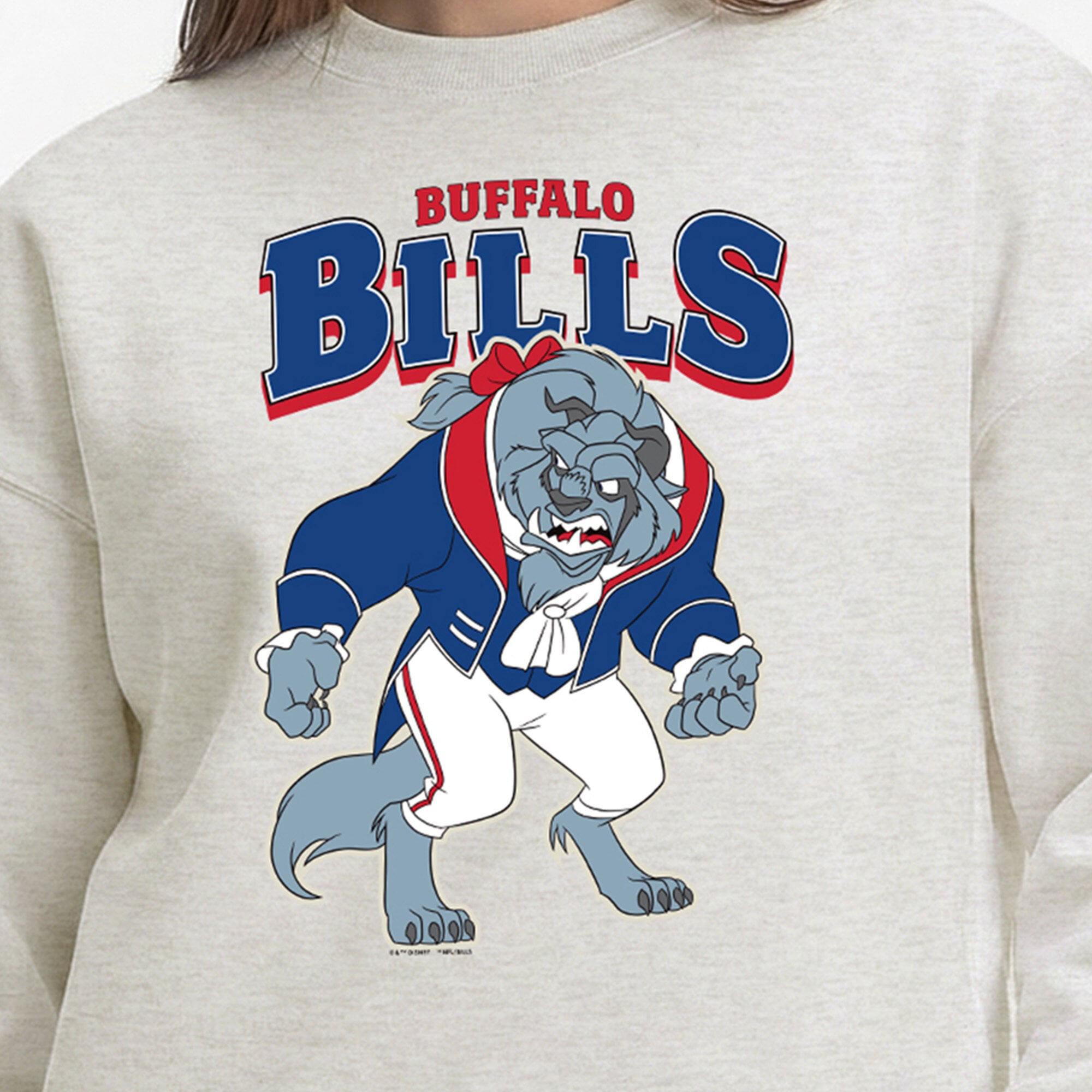 Sweat-shirt polaire à col rond Disney x Champion Buffalo Bills All-Star couleur avoine pour femme