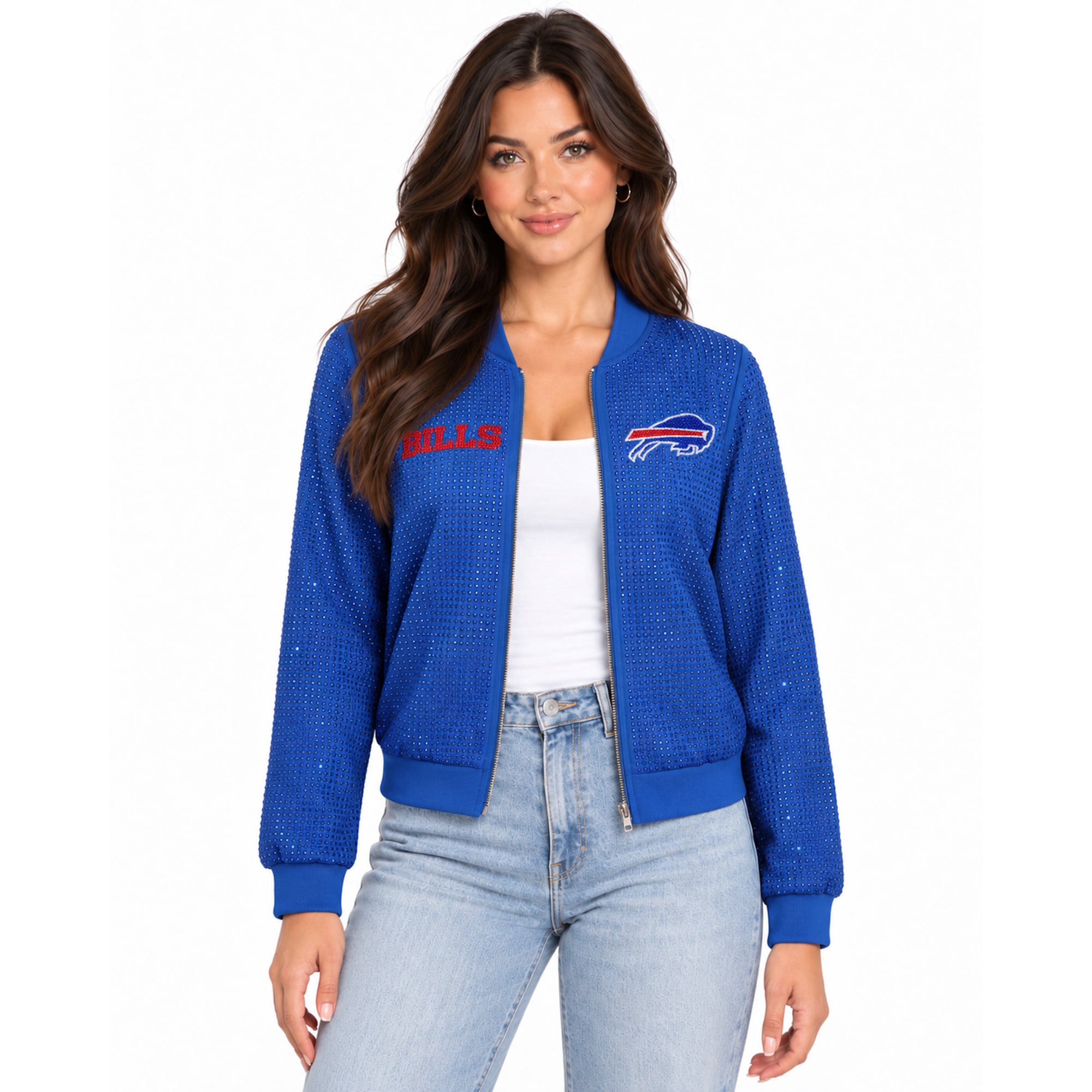 Veste bomber zippée intégrale FABGATING by Cuce Royal Buffalo Bills Crystal pour femme
