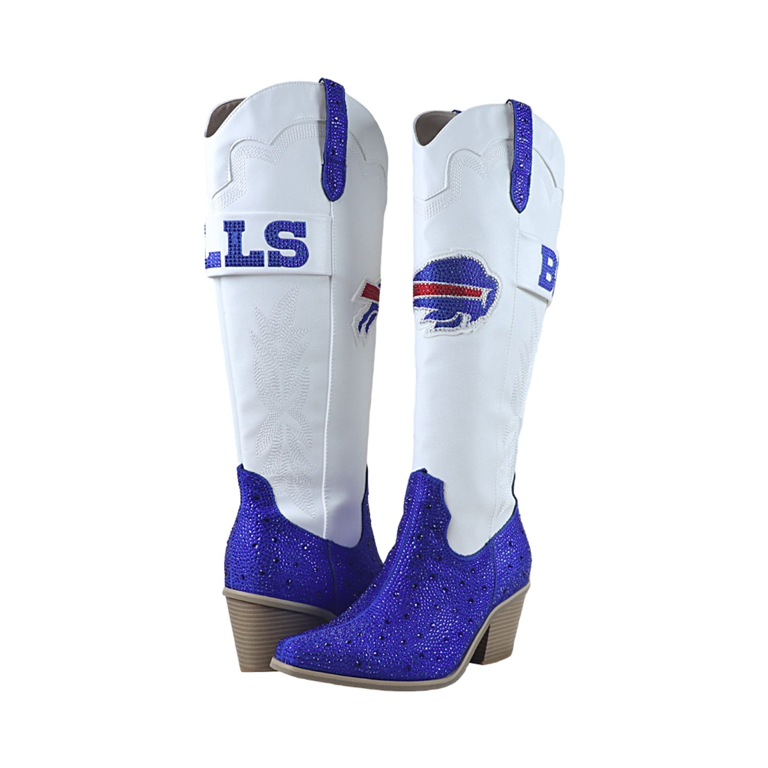 Bottes de cowboy blanches Buffalo Bills Crystal FABGATING pour femmes par Cuce