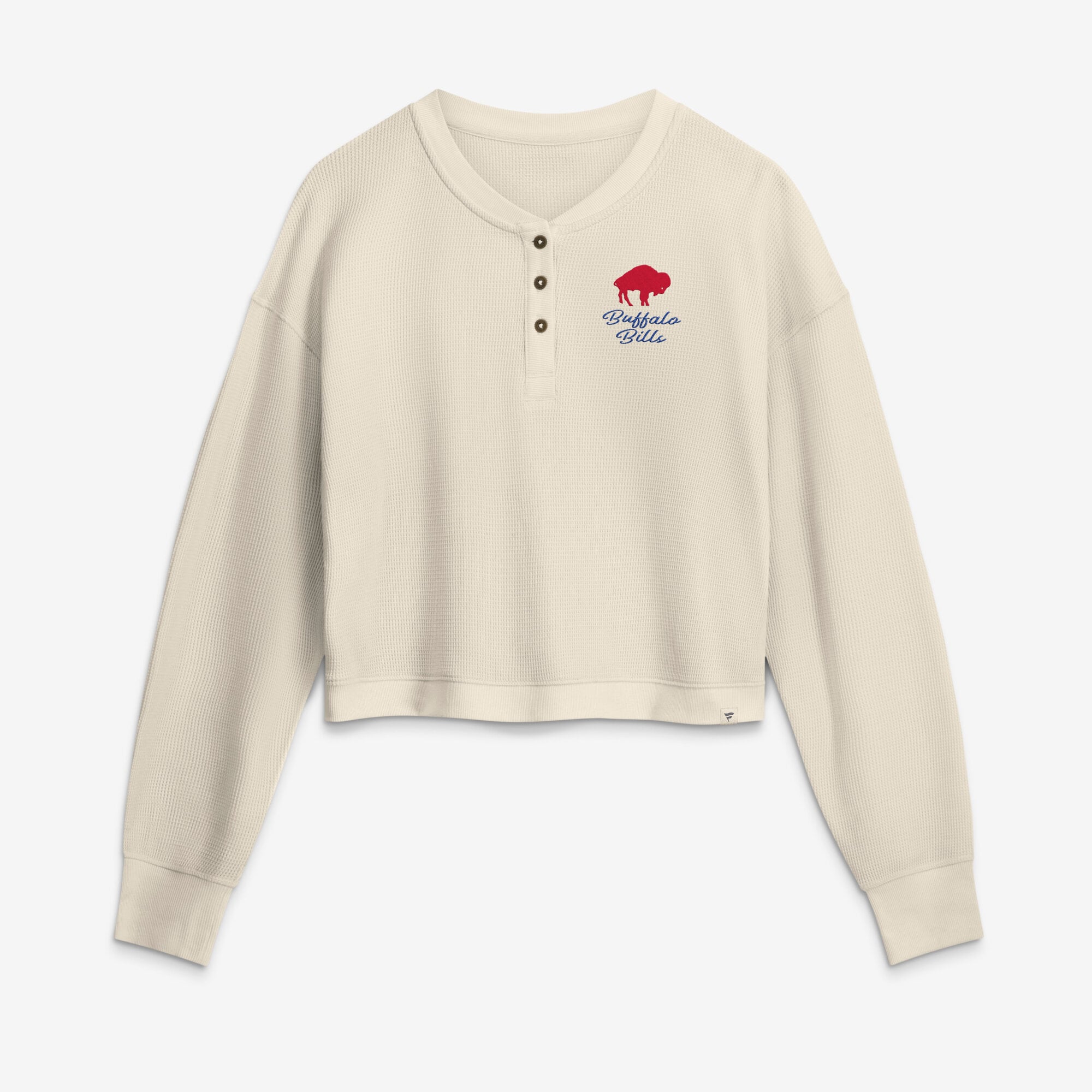 Women's Fanatics Cream Buffalo Bills Relaxed Cropped Long Sleeve Shirt