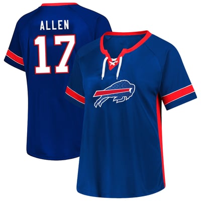 Josh Allen Buffalo Bills Fanatics Women's Plus Size Lace Bling Name & Number T-Shirt - Royal
