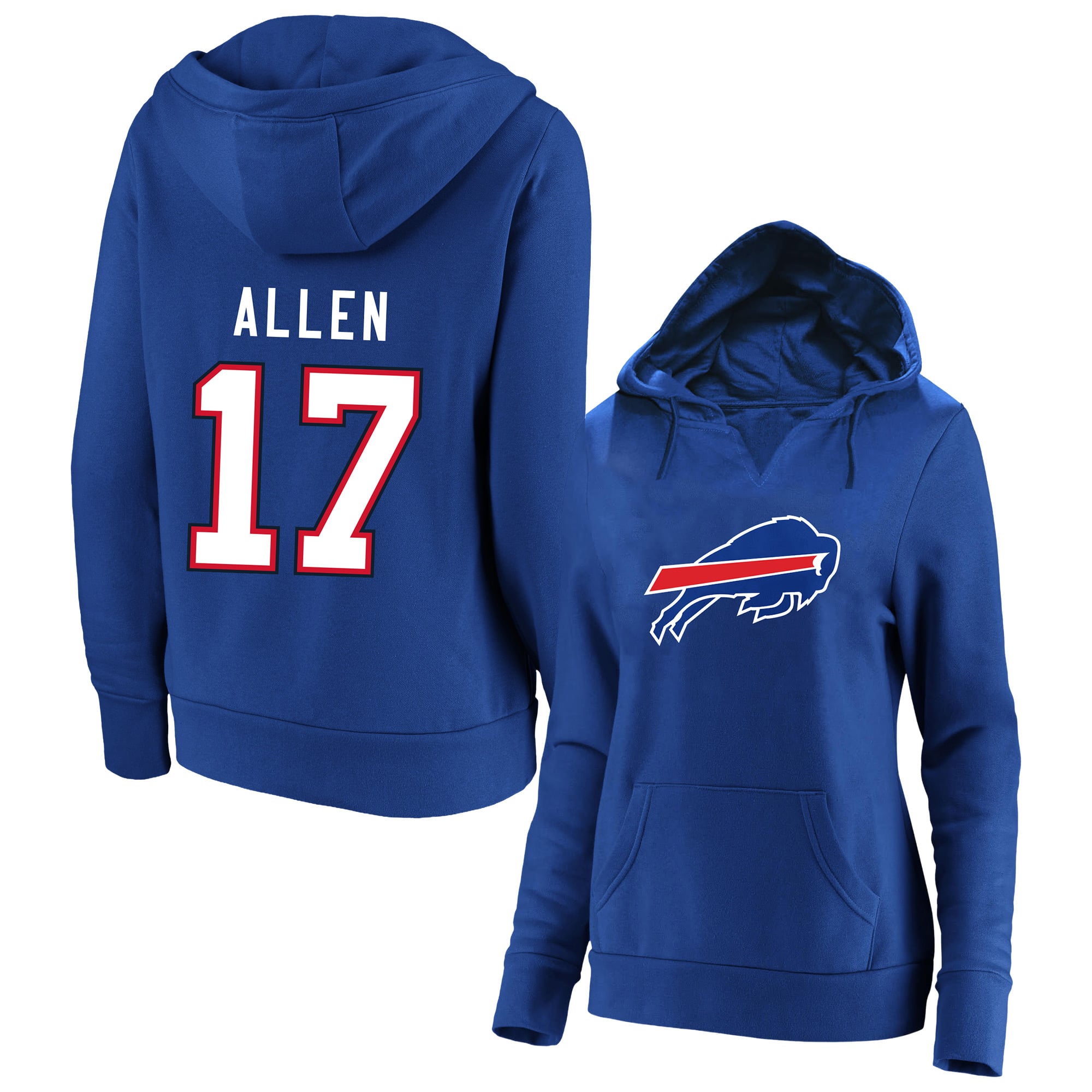 Women's Fanatics Josh Allen Royal Buffalo Bills Plus Player Name & Number Notch Neck Hoodie