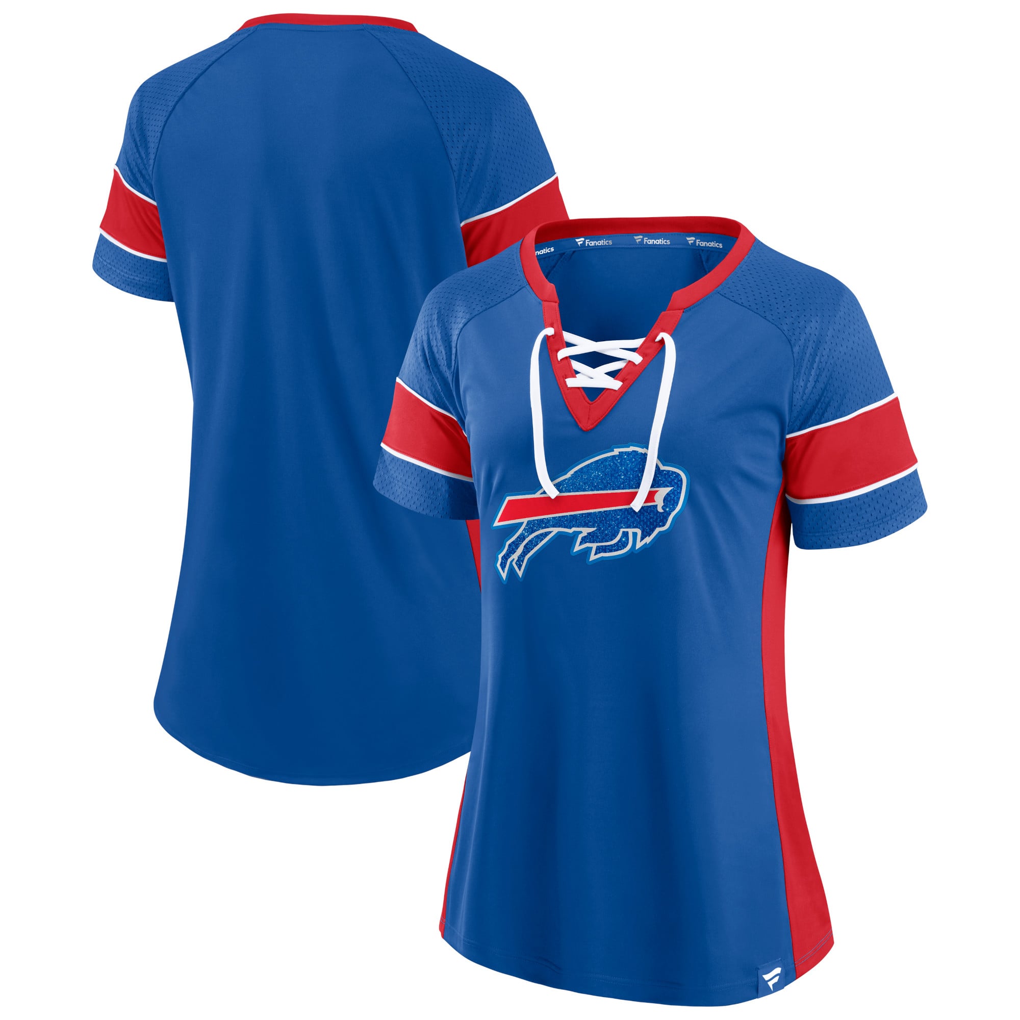 Fanatics Branded Royal Buffalo Bills Block Party Hero Athena Raglan - T-shirt à col cranté