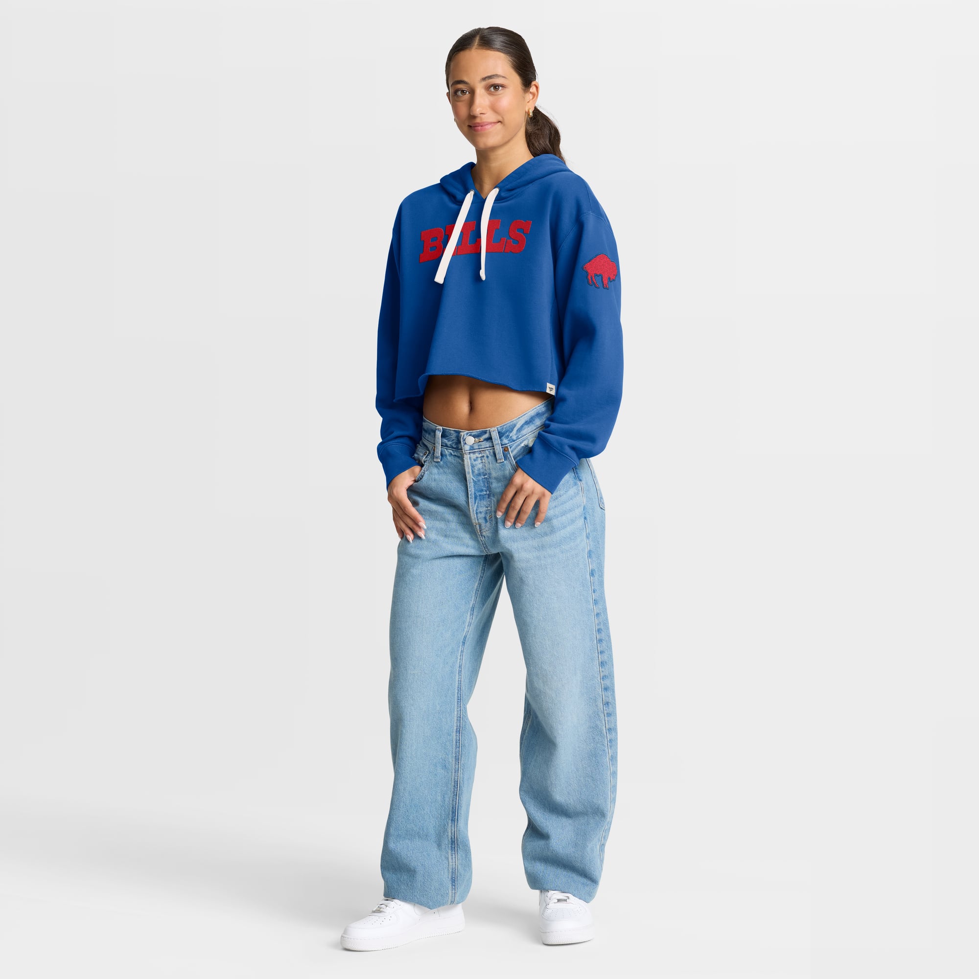 Sweat à capuche court oversize Fanatics Royal Buffalo Bills pour femme