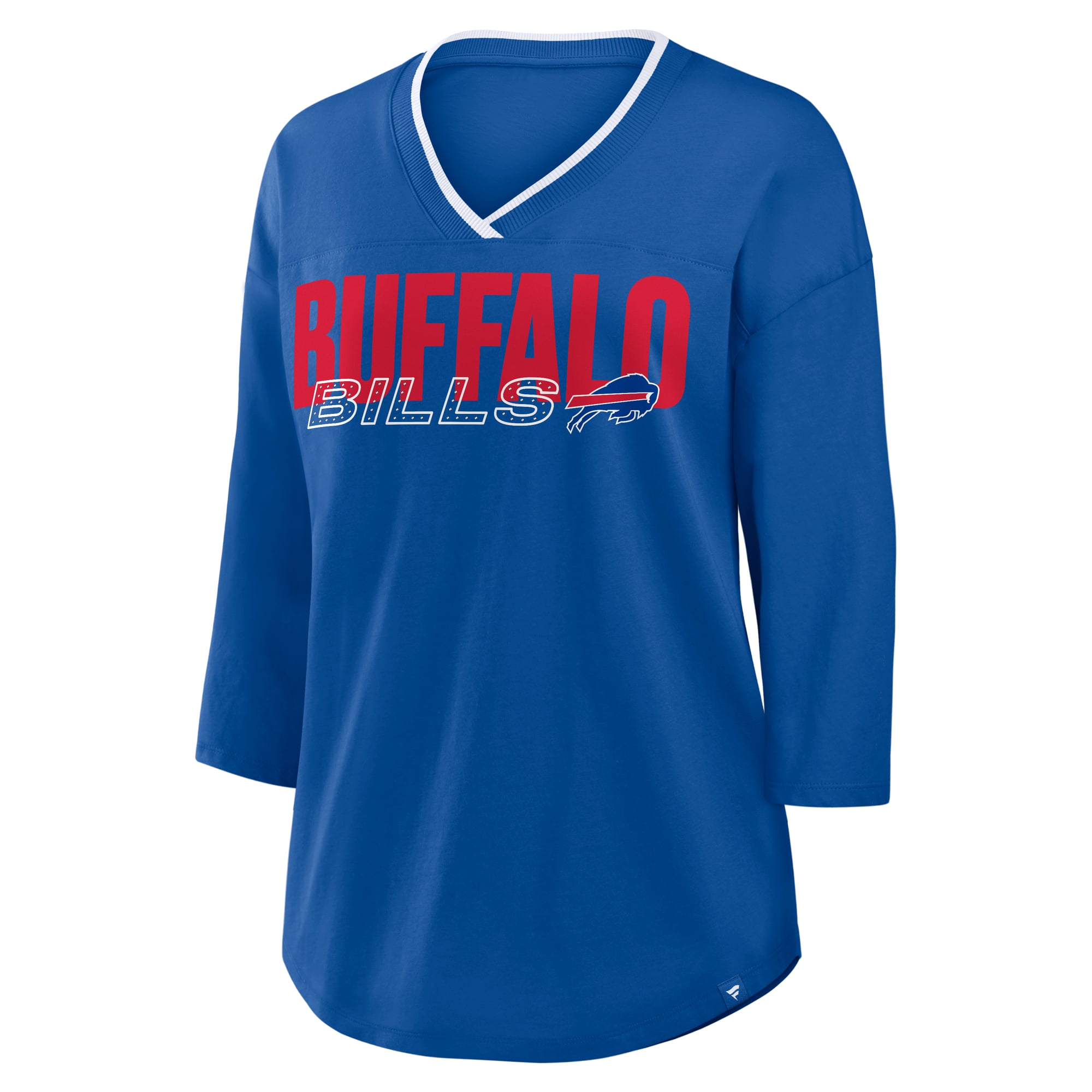 T-shirt à manches 3/4 et col en V pour femmes Fanatics Royal Buffalo Bills, grande taille, modèle Deceptive Juke