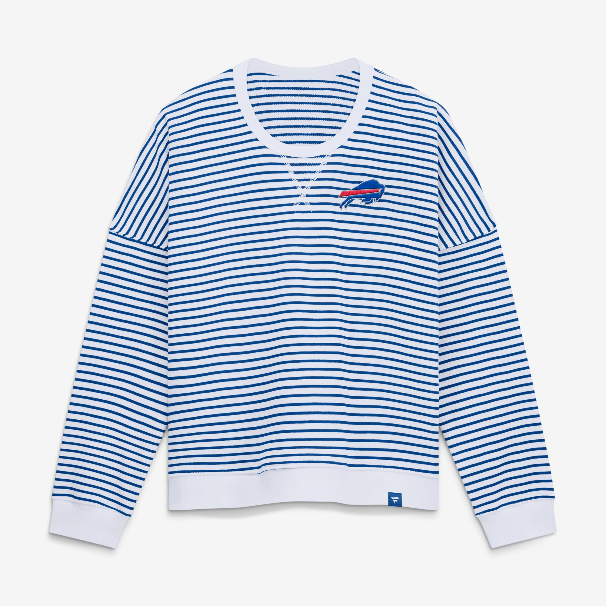 Women's Fanatics White/Royal Buffalo Bills Striped Oversized French Terry Sweatshirt