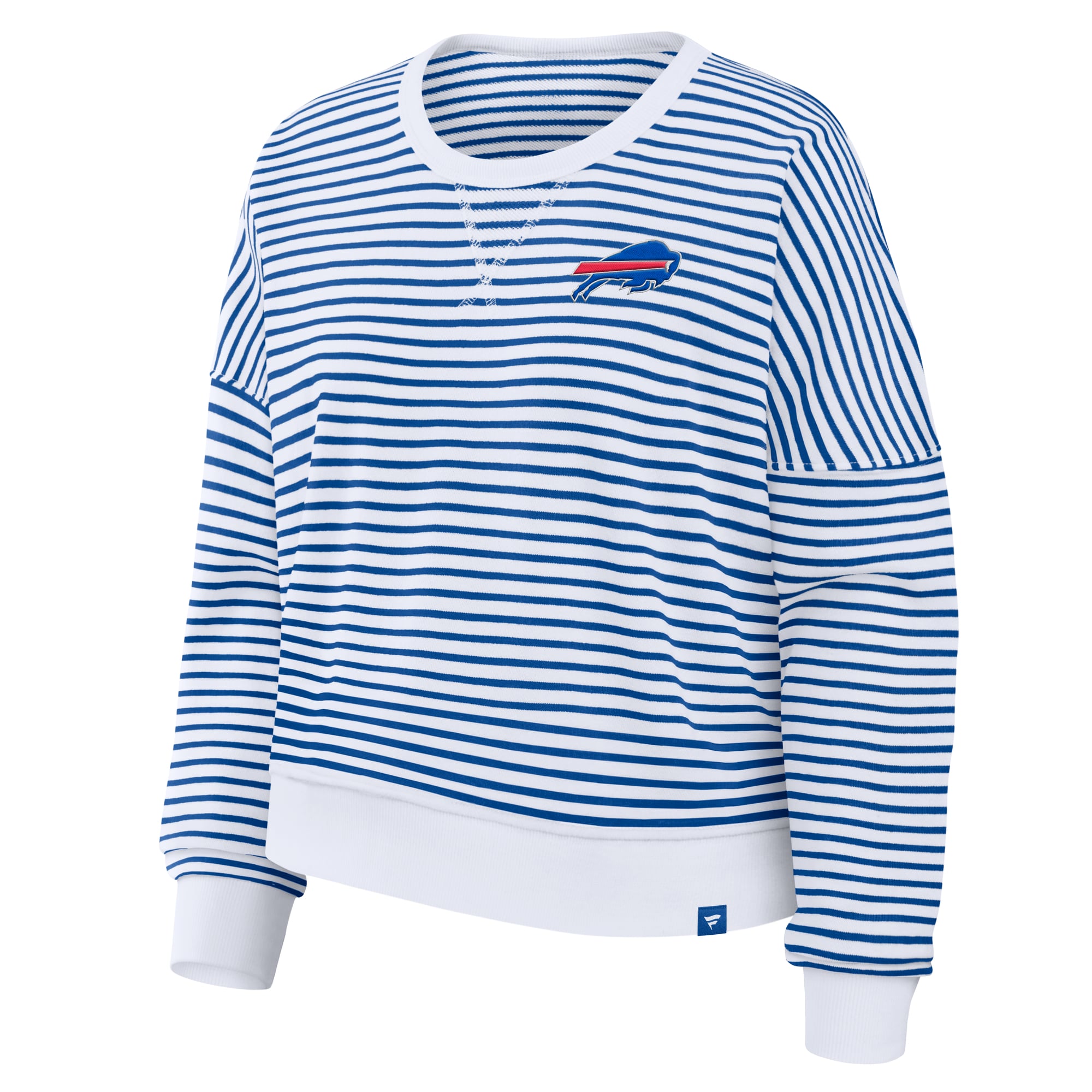 Women's Fanatics White/Royal Buffalo Bills Striped Oversized French Terry Sweatshirt