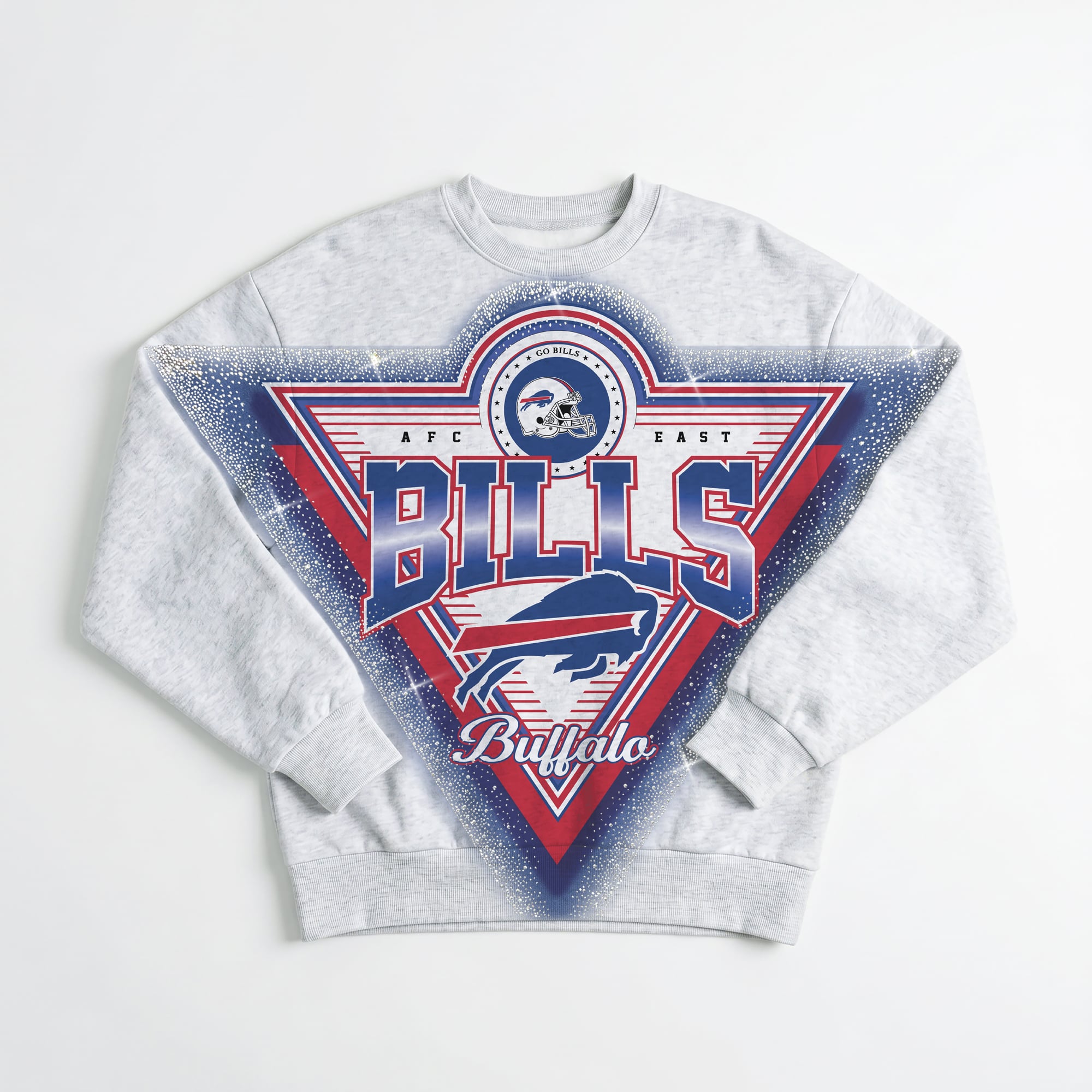 Women's Gameday Couture Ash Buffalo Bills Chasing Victory Rhinestone Spray Oversized Fleece Sweatshirt