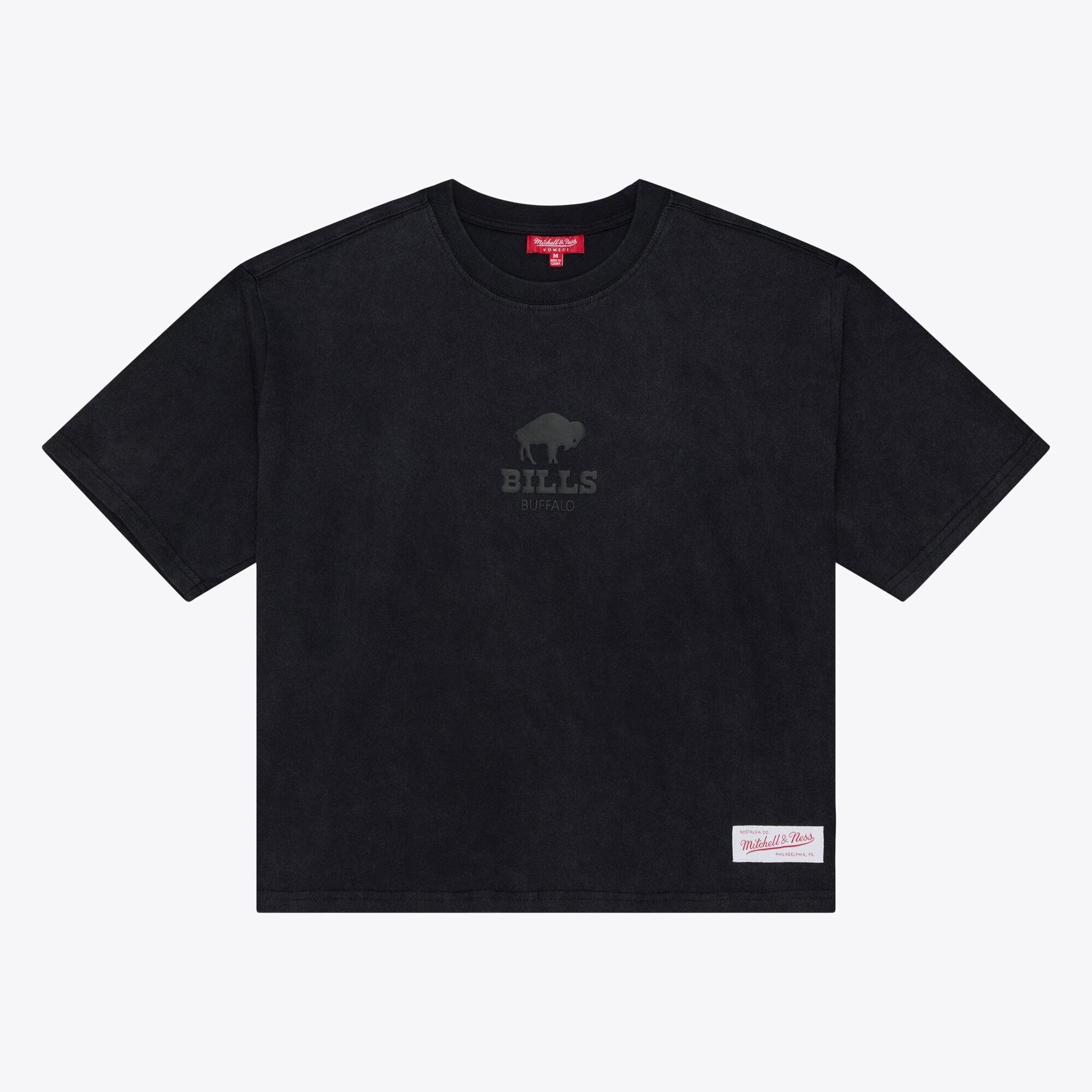 Women's Mitchell & Ness Black Buffalo Bills Core Essentials Micro Logo Boxy Crop T-Shirt