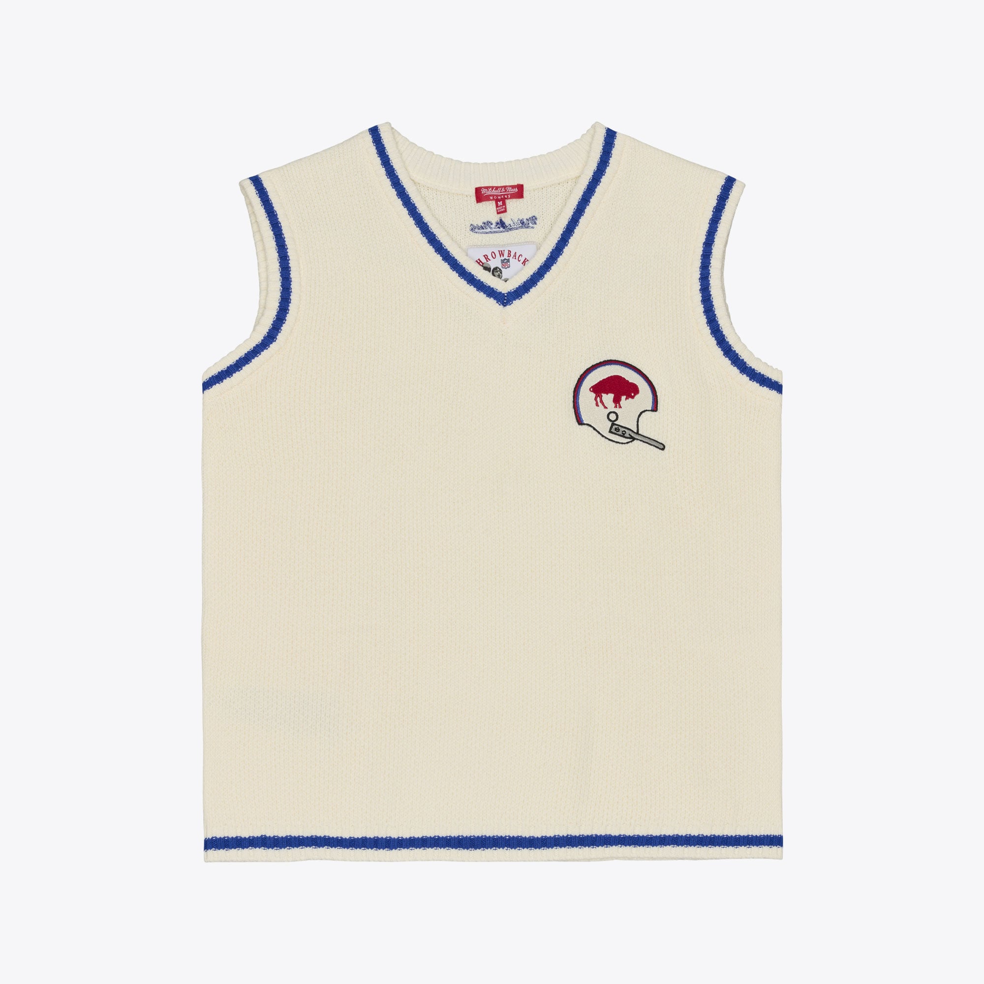 Women's Mitchell & Ness Cream Buffalo Bills Retro Roots V-Neck Sweater Vest