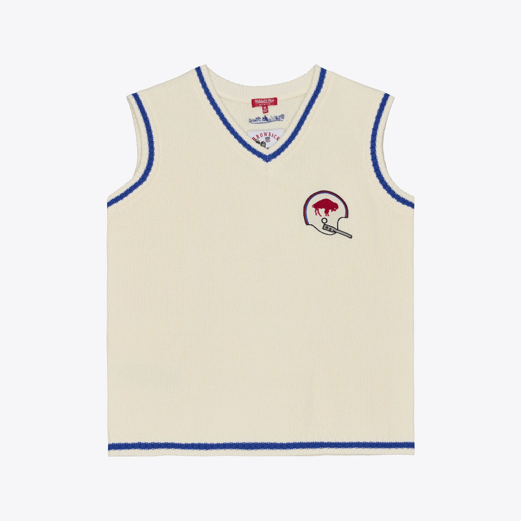 Women's Mitchell & Ness Cream Buffalo Bills Retro Roots V-Neck Sweater Vest
