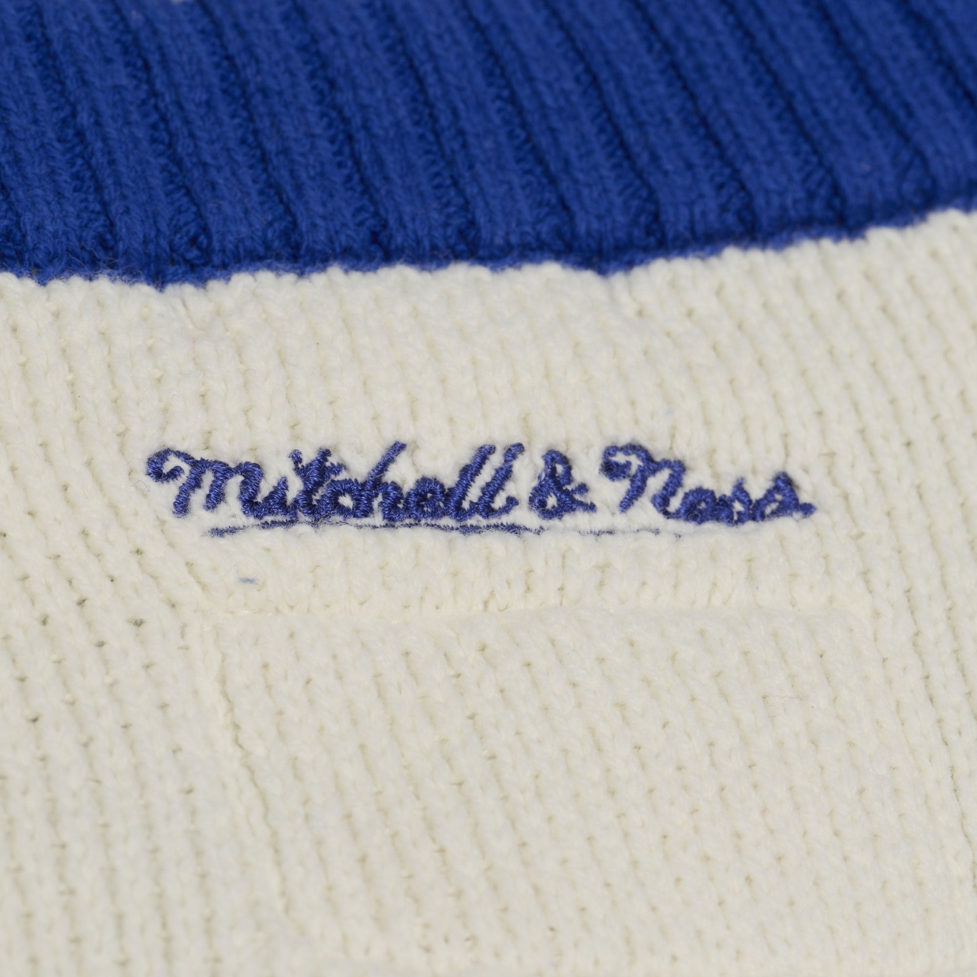 Women's Mitchell & Ness Cream/Royal Buffalo Bills Retro Roots V-Neck Sweater