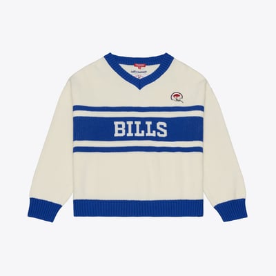 Buffalo Bills Mitchell & Ness Women's Retro Roots V-Neck Sweater - Cream/Royal