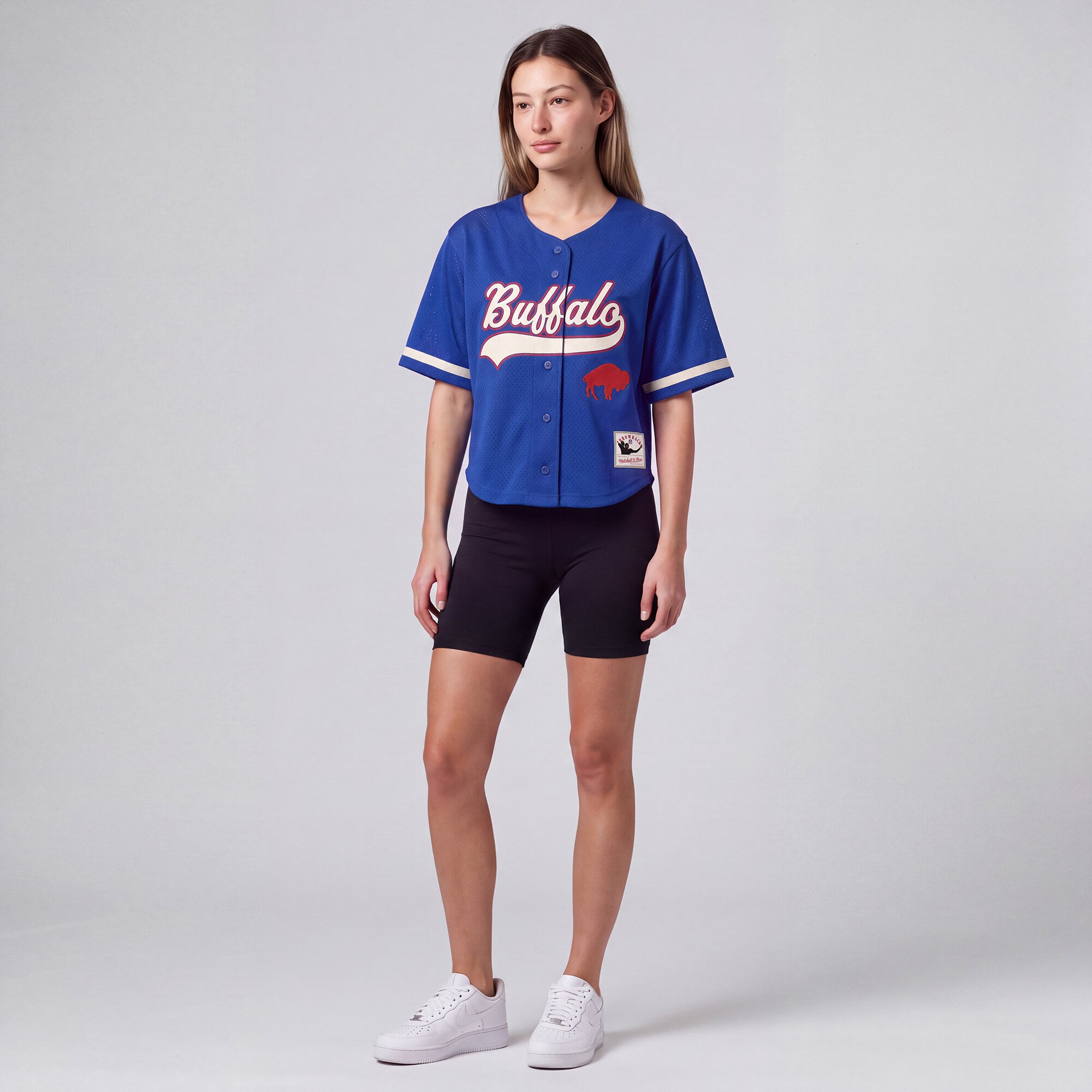 Maillot de baseball rétro Roots pour femmes Mitchell & Ness Royal Buffalo Bills
