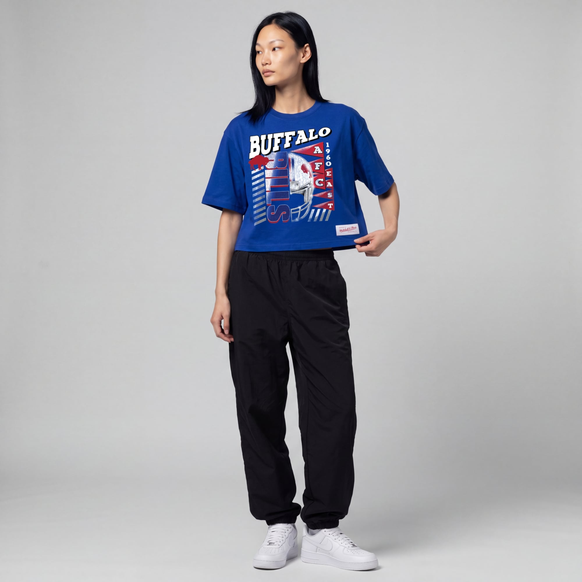 T-shirt court à imprimé graphique urbain Mitchell & Ness Royal Buffalo Bills pour femme