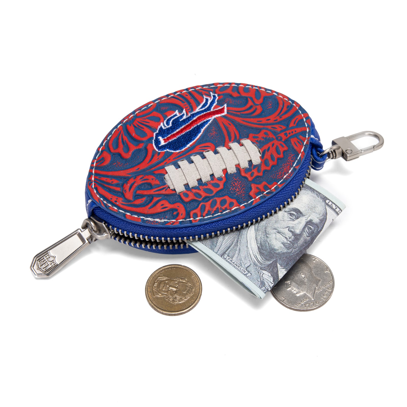 Porte-clés de sac pour femme, motif football américain des Buffalo Bills de Montana West