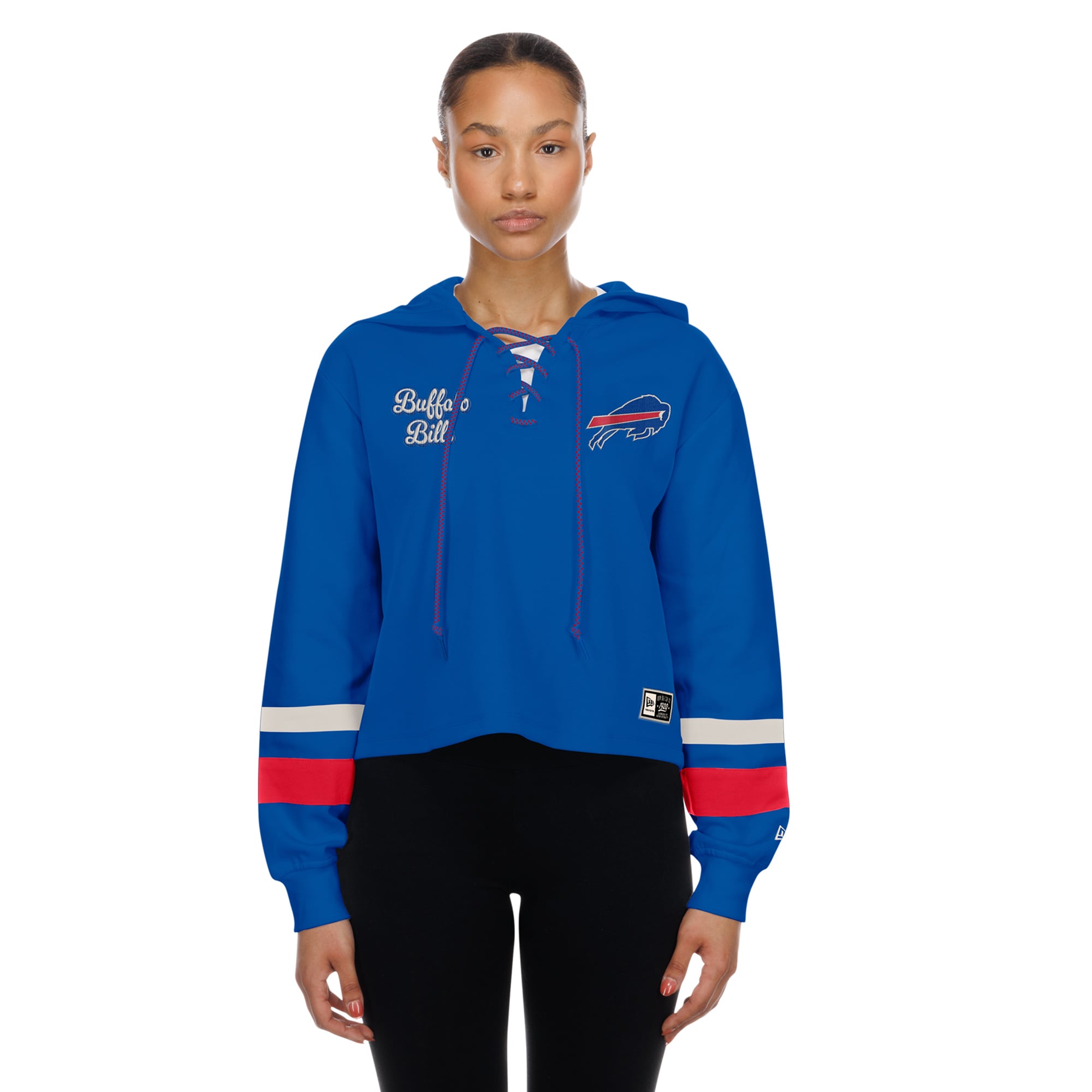 Sweat à capuche rétro lacets New Era bleu Buffalo Bills pour femme