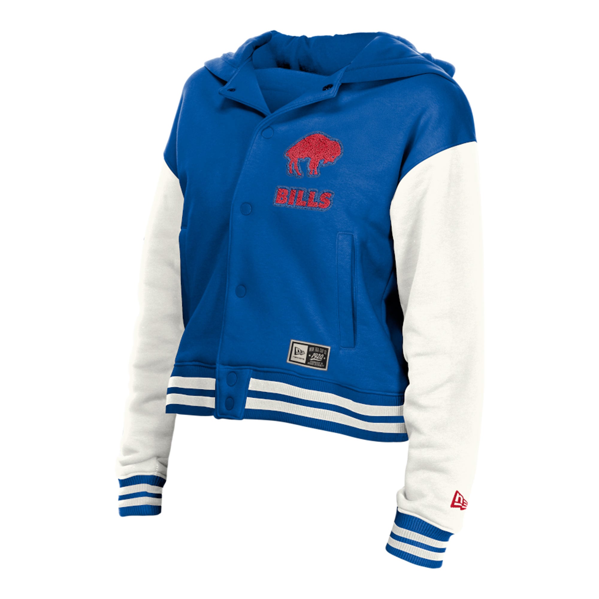 Veste à capuche New Era Buffalo Bills Royal Throwback pour femme, fermeture boutons-pression.
