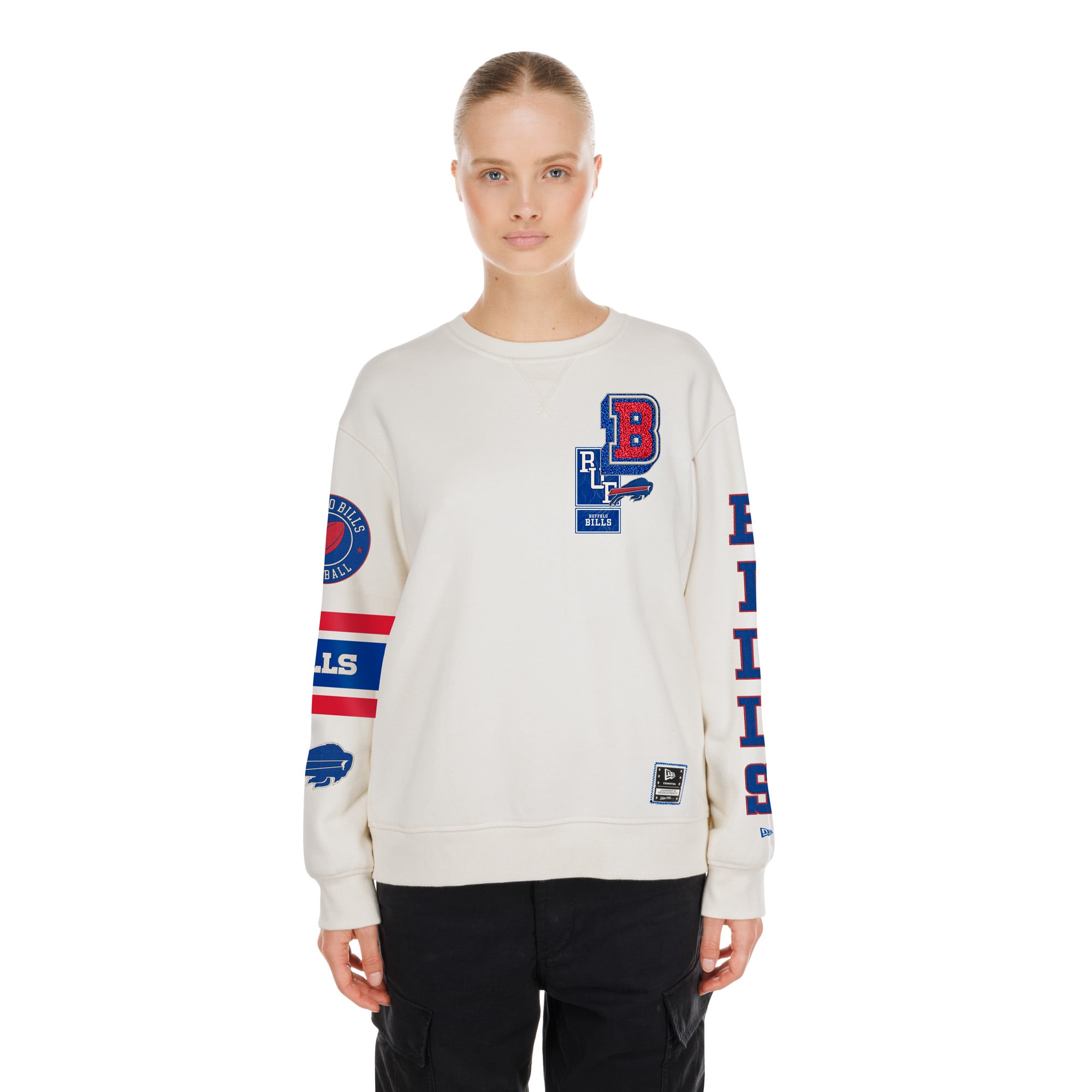 Sweat-shirt à col rond New Era crème Buffalo Bills pour femme