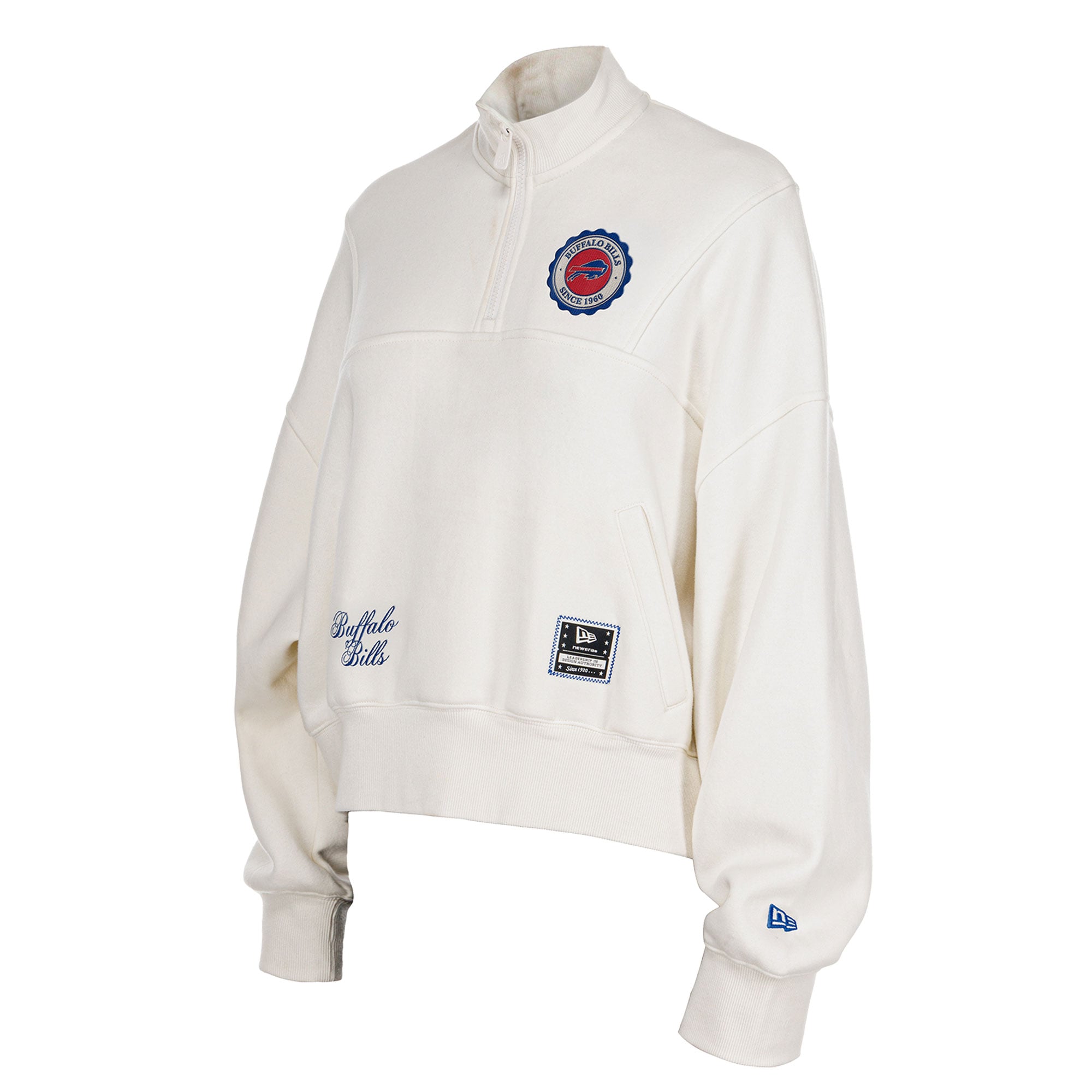Pull-over à col zippé New Era crème Buffalo Bills Academic pour femme