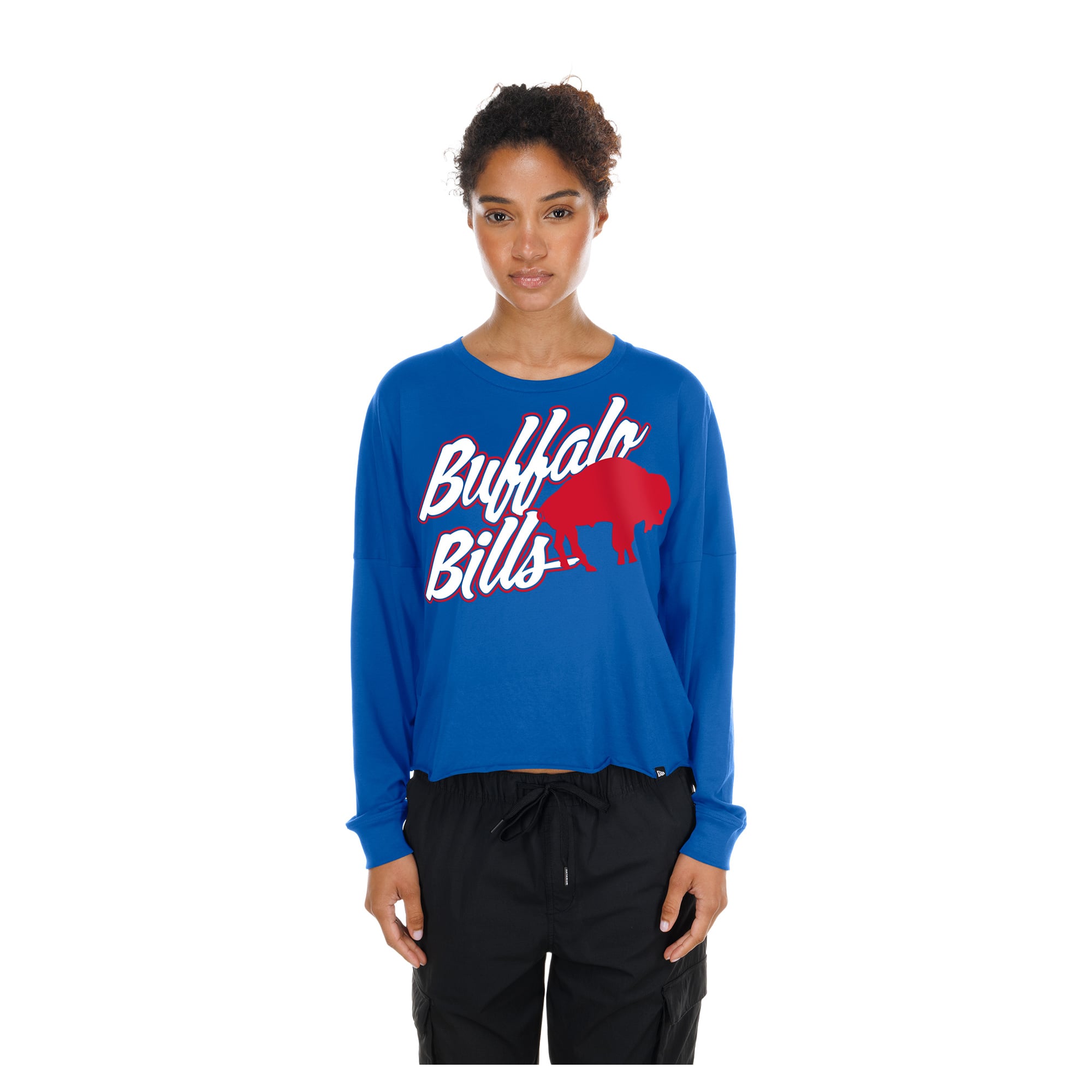 T-shirt à manches longues oversize court New Era Royal Buffalo Bills pour femmes