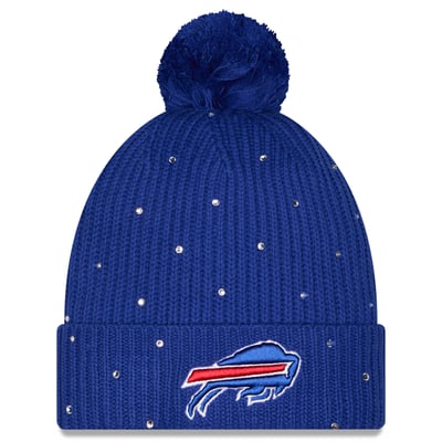 Buffalo Bills New Era Women's Rhinestone Cuffed Knit Hat with Pom - Royal