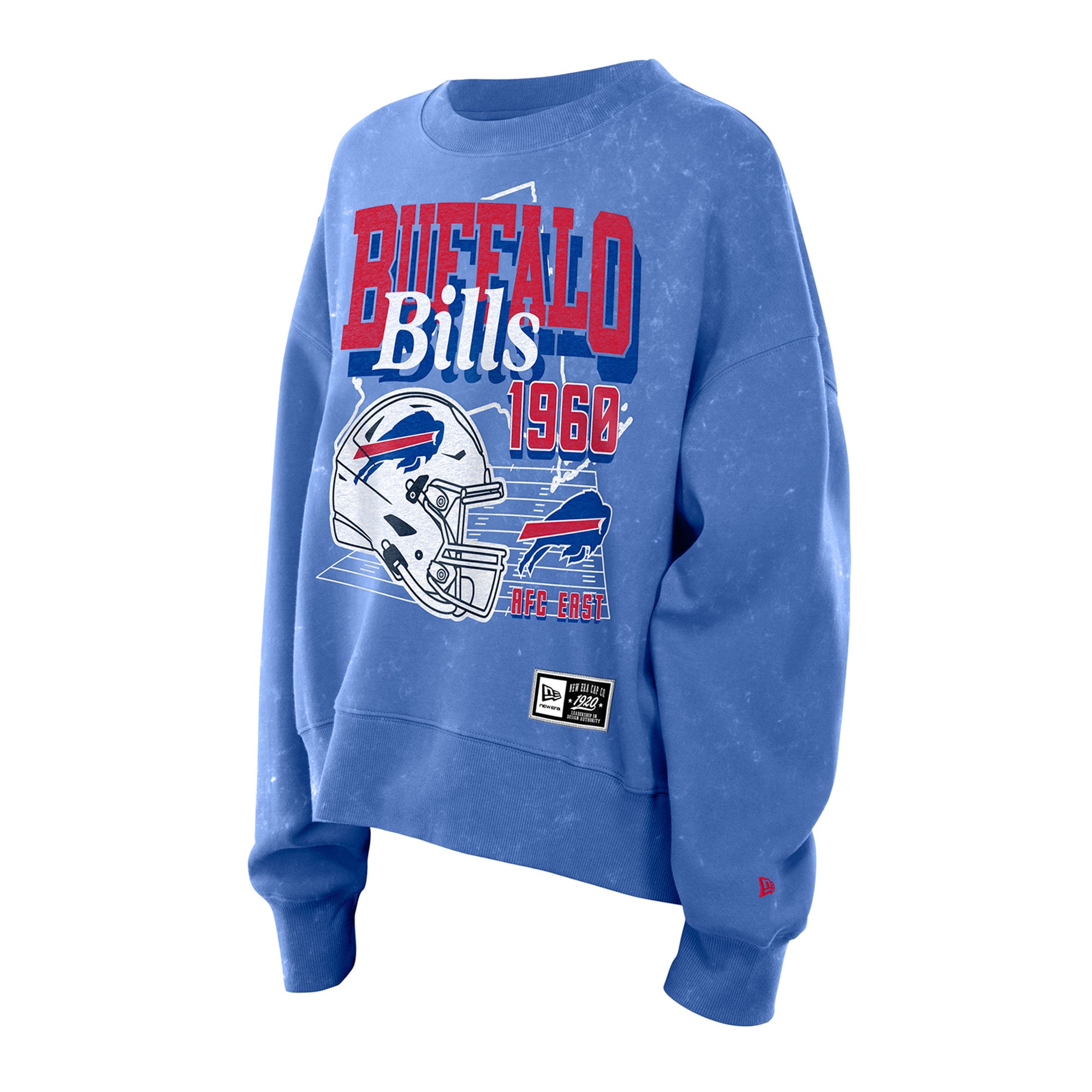 Sweat-shirt à col rond en molleton délavé New Era Royal Buffalo Bills pour femme