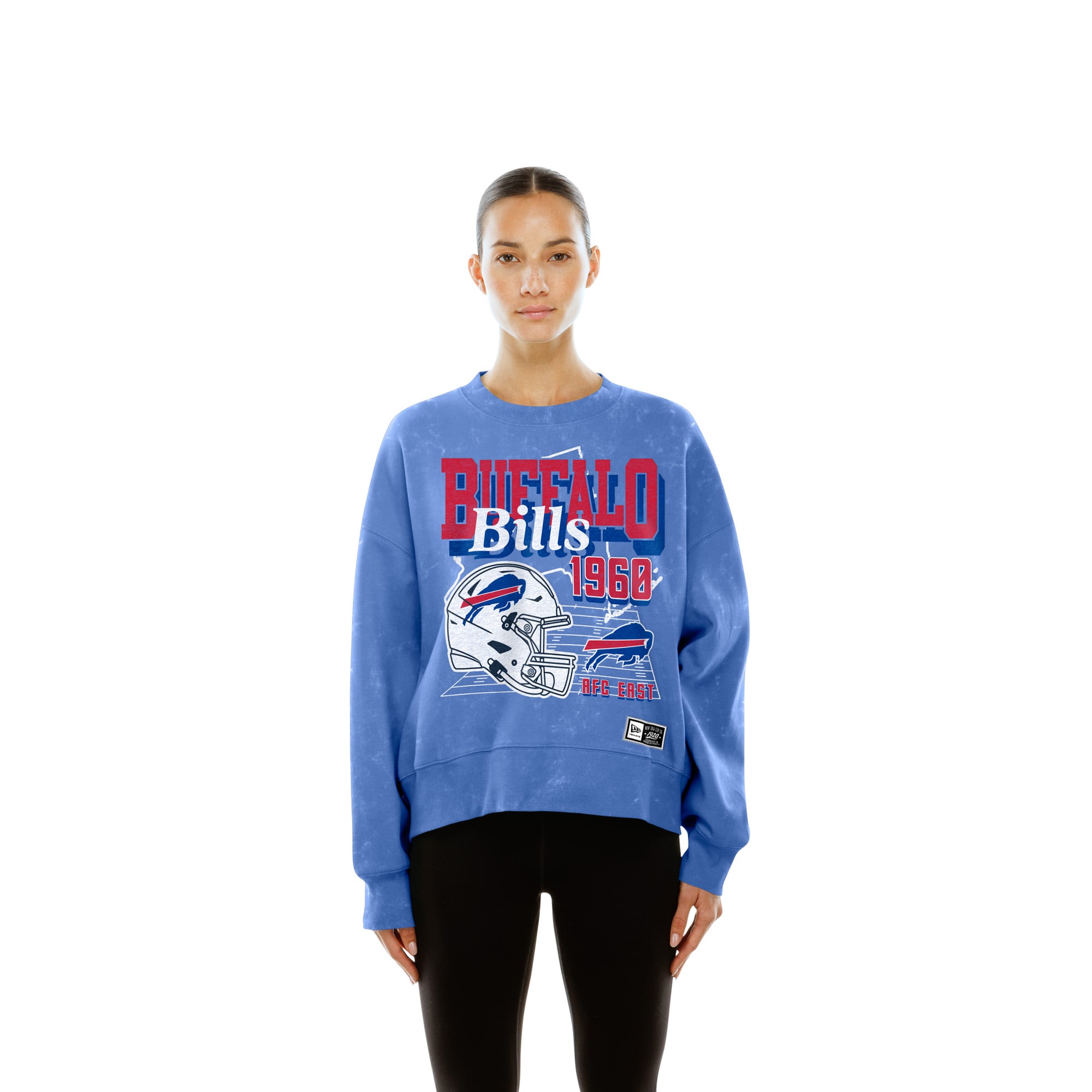 Sweat-shirt à col rond en molleton délavé New Era Royal Buffalo Bills pour femme