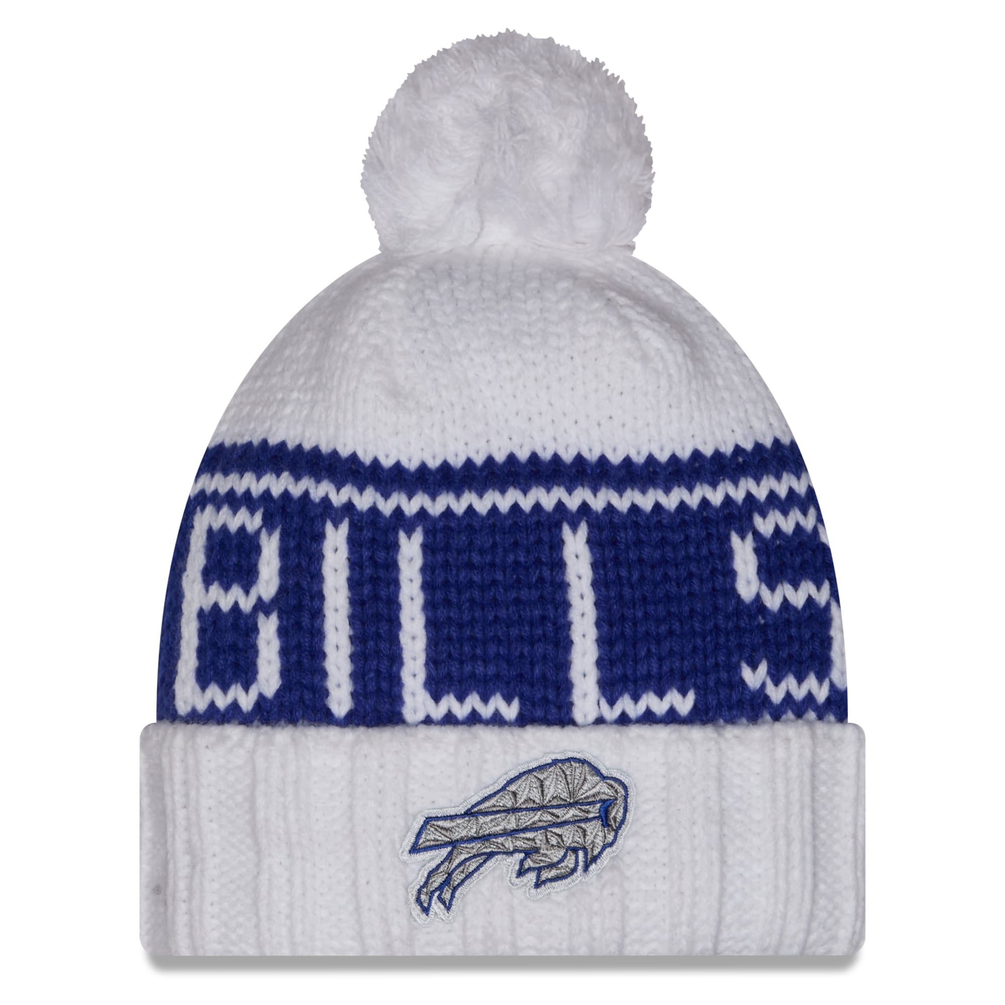 Women's New Era White Buffalo Bills Rivalries Collection Cuffed Knit Hat with Pom