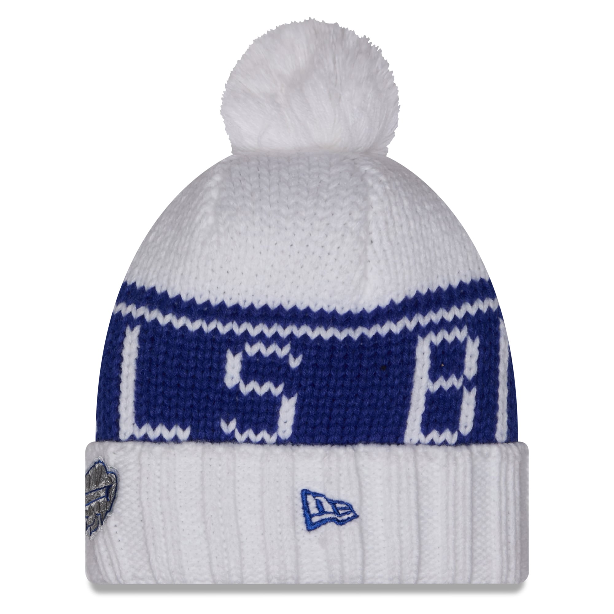 Women's New Era White Buffalo Bills Rivalries Collection Cuffed Knit Hat with Pom