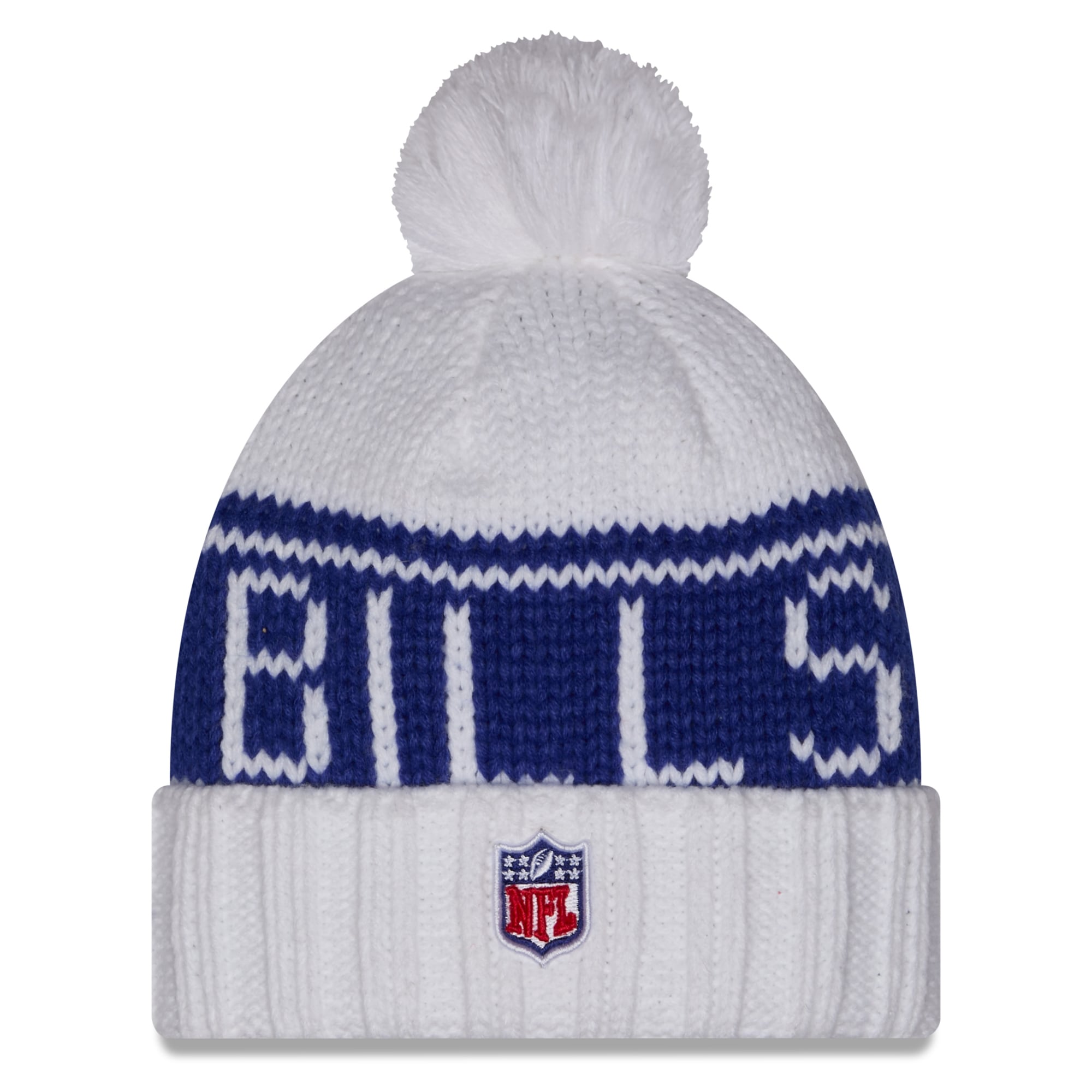 Women's New Era White Buffalo Bills Rivalries Collection Cuffed Knit Hat with Pom
