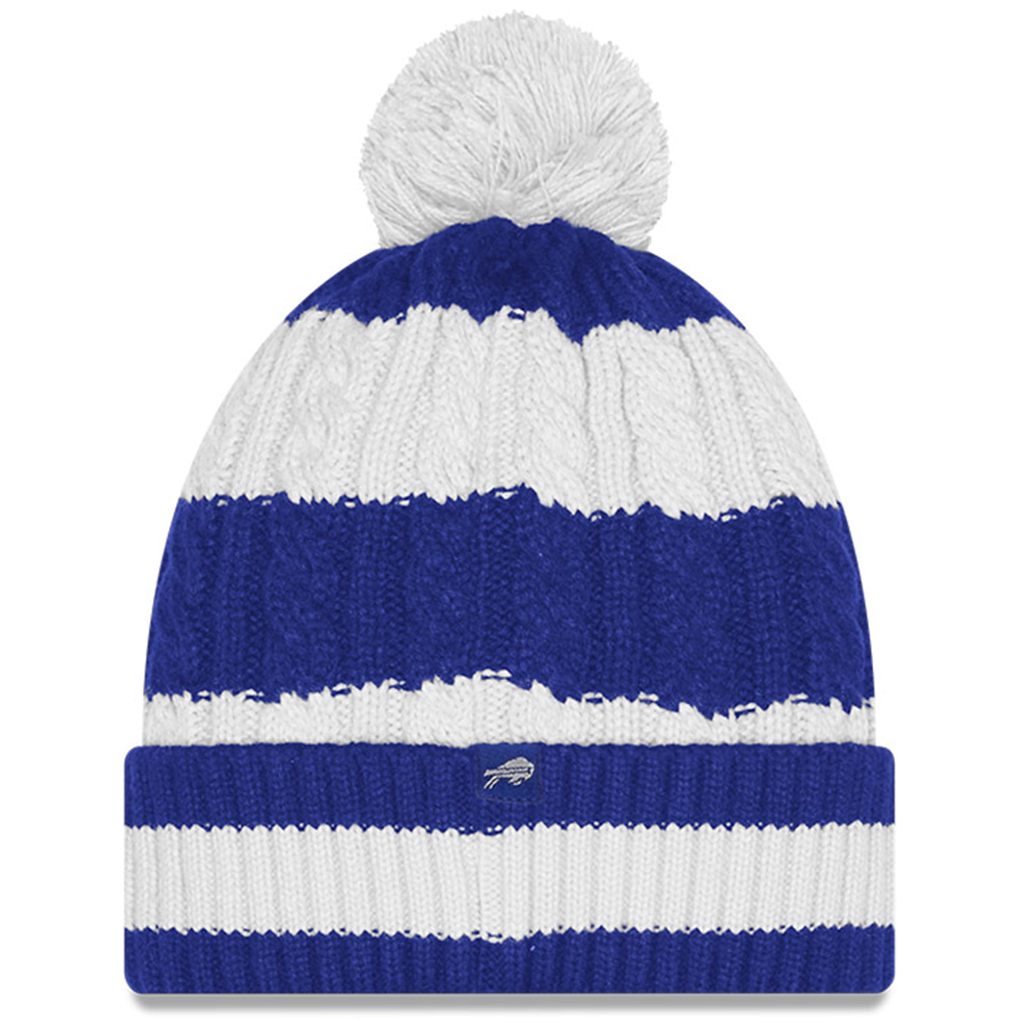 Women's New Era White Buffalo Bills Rivalries Collection Fan Pack Braided Cuffed Knit Hat with Pom