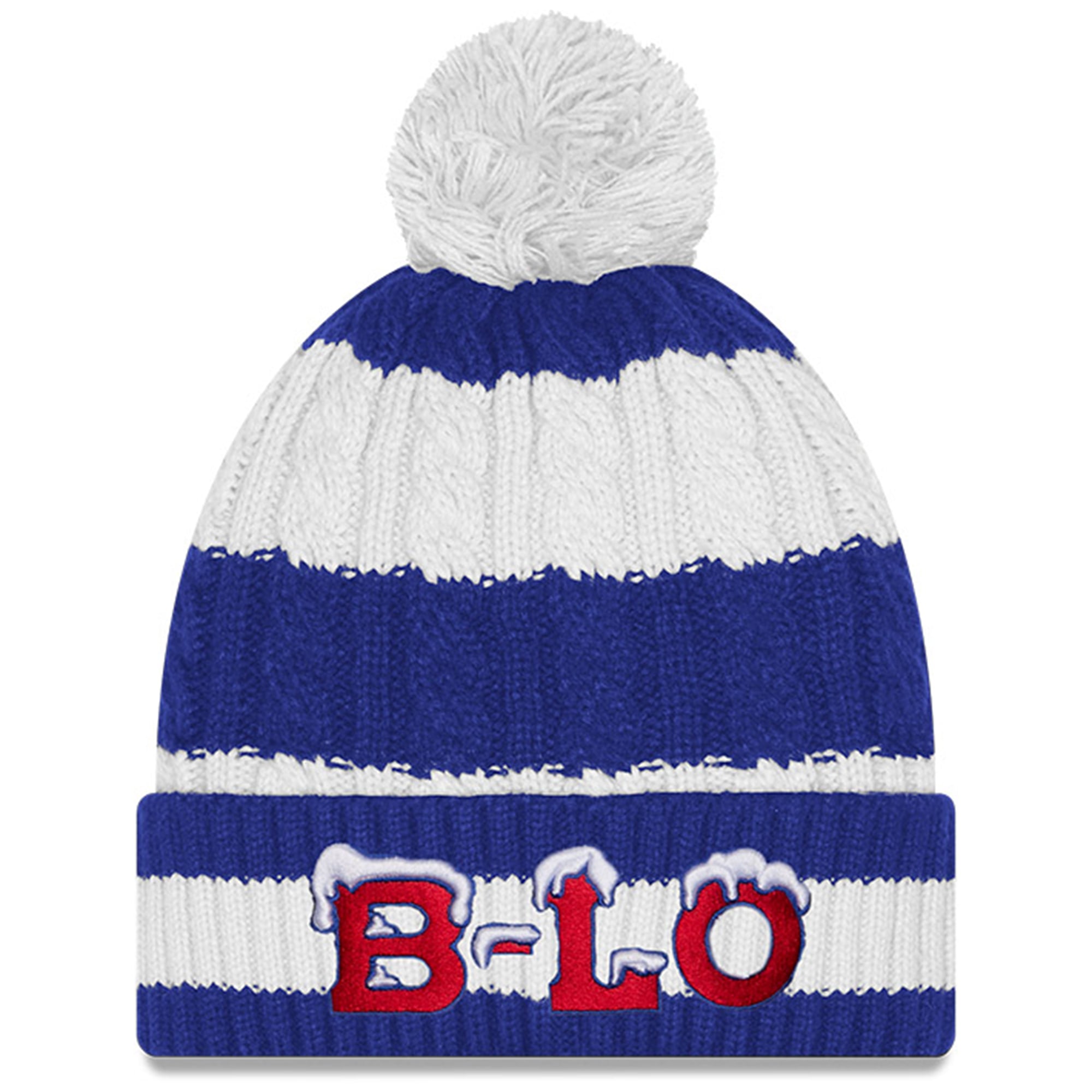 Women's New Era White Buffalo Bills Rivalries Collection Fan Pack Braided Cuffed Knit Hat with Pom
