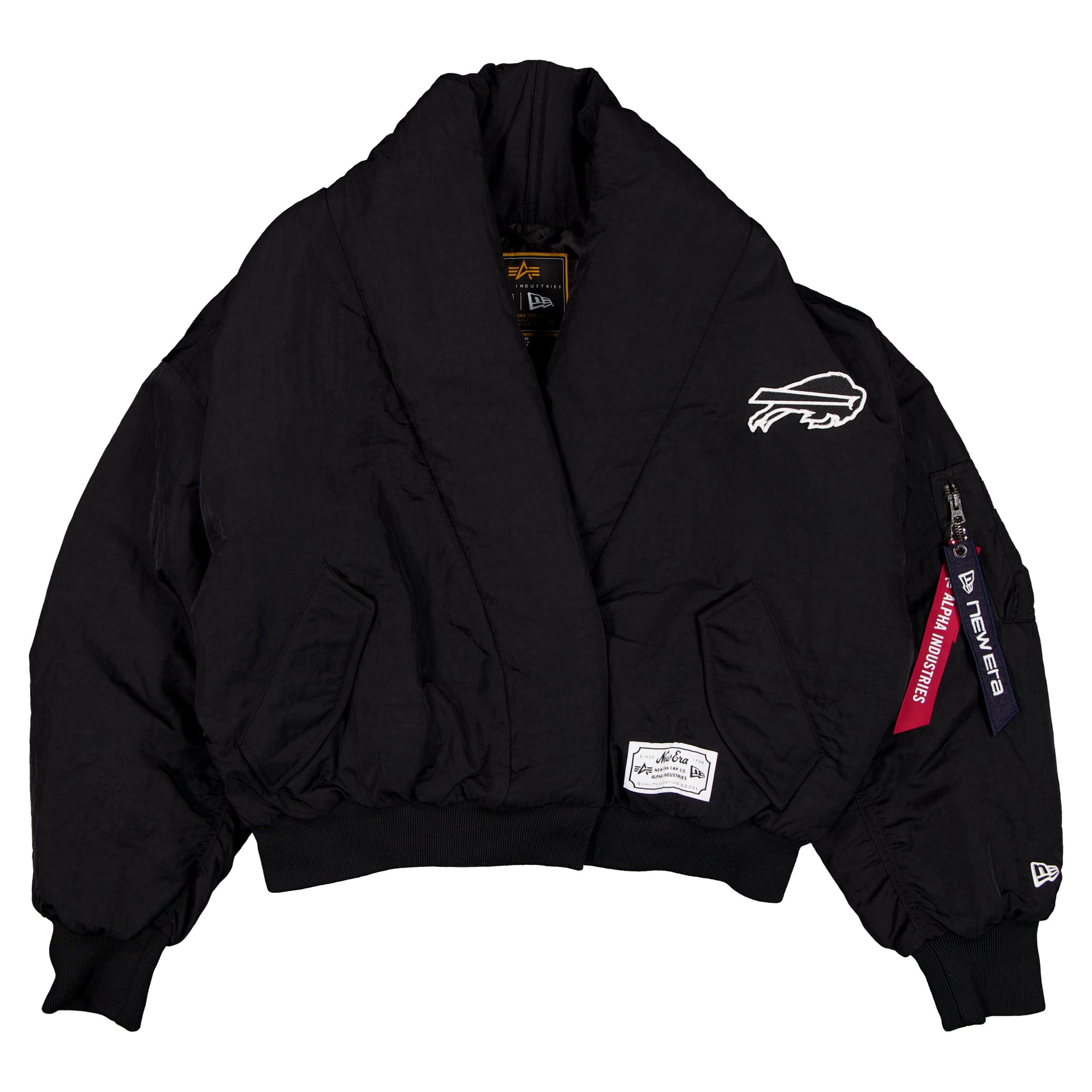 Women's New Era x Alpha Industries Black Buffalo Bills Shawl Collar Bomber Jacket
