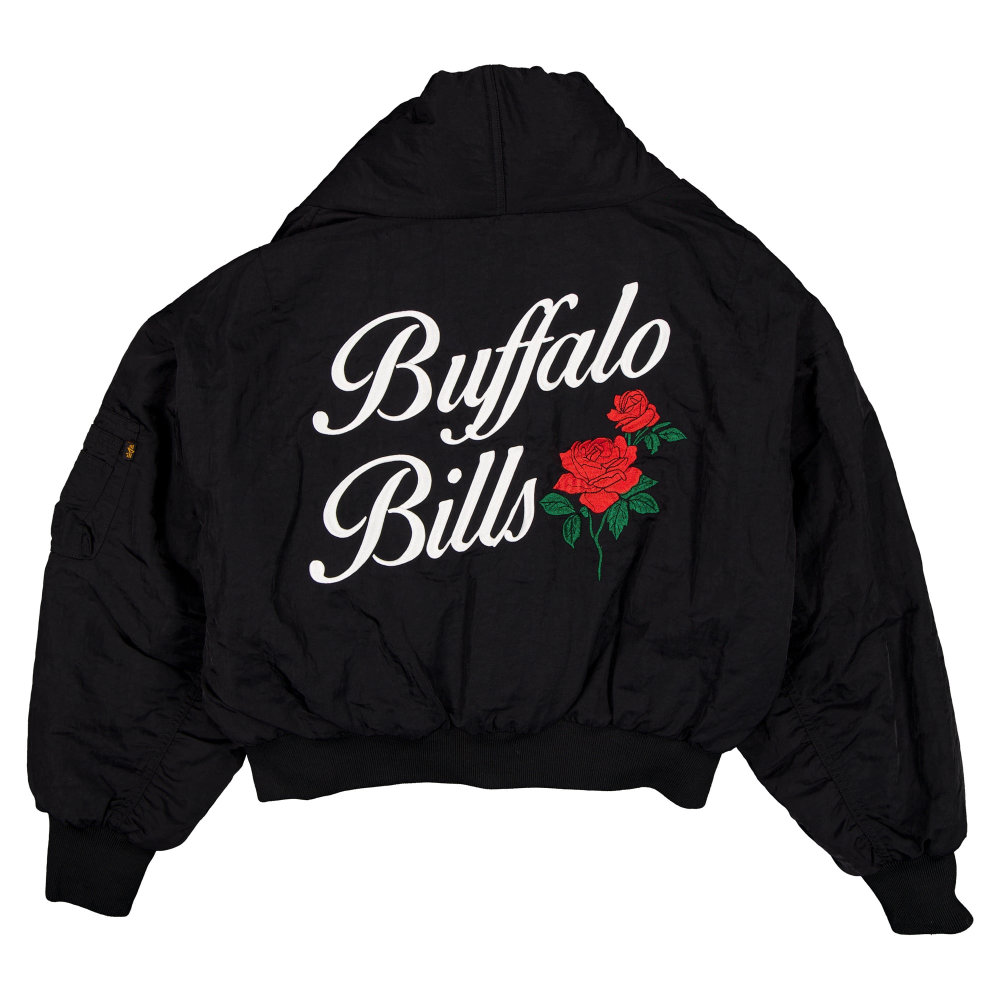 Women's New Era x Alpha Industries Black Buffalo Bills Shawl Collar Bomber Jacket