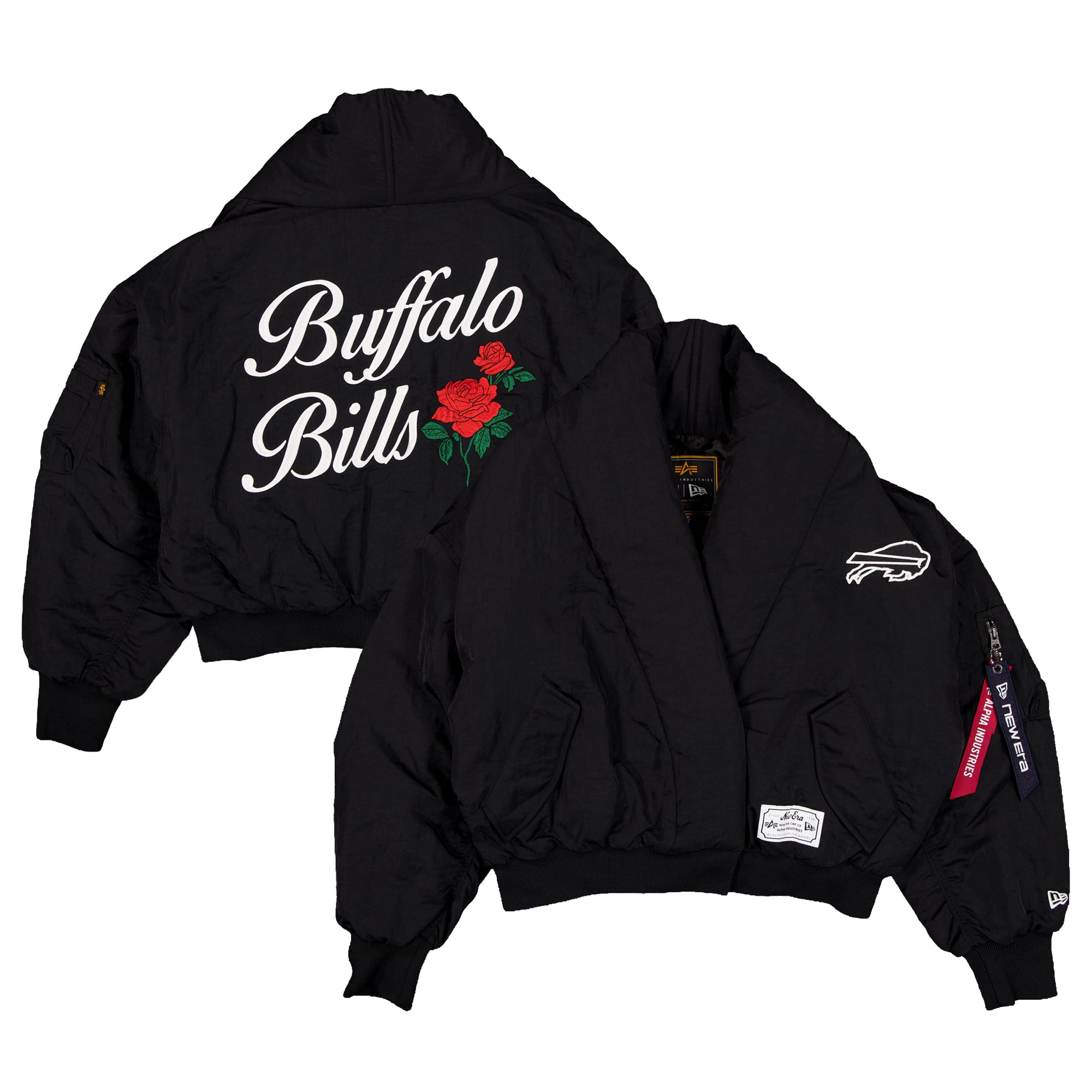 Women's New Era x Alpha Industries Black Buffalo Bills Shawl Collar Bomber Jacket