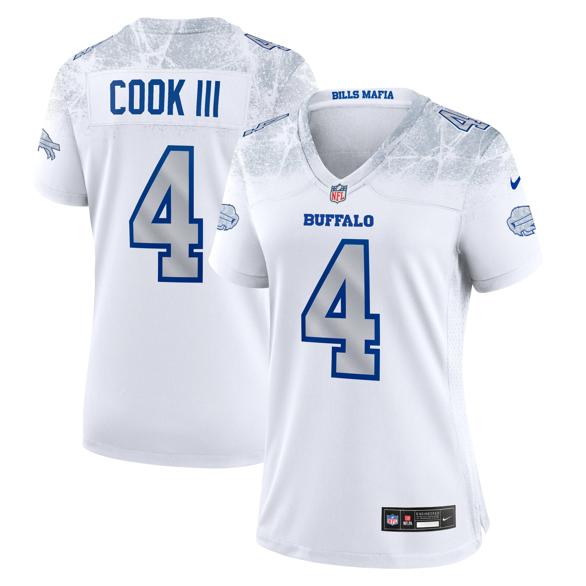 Maillot de match Nike James Cook III blanc la collection Rivalries des Buffalo Bills pour femmes