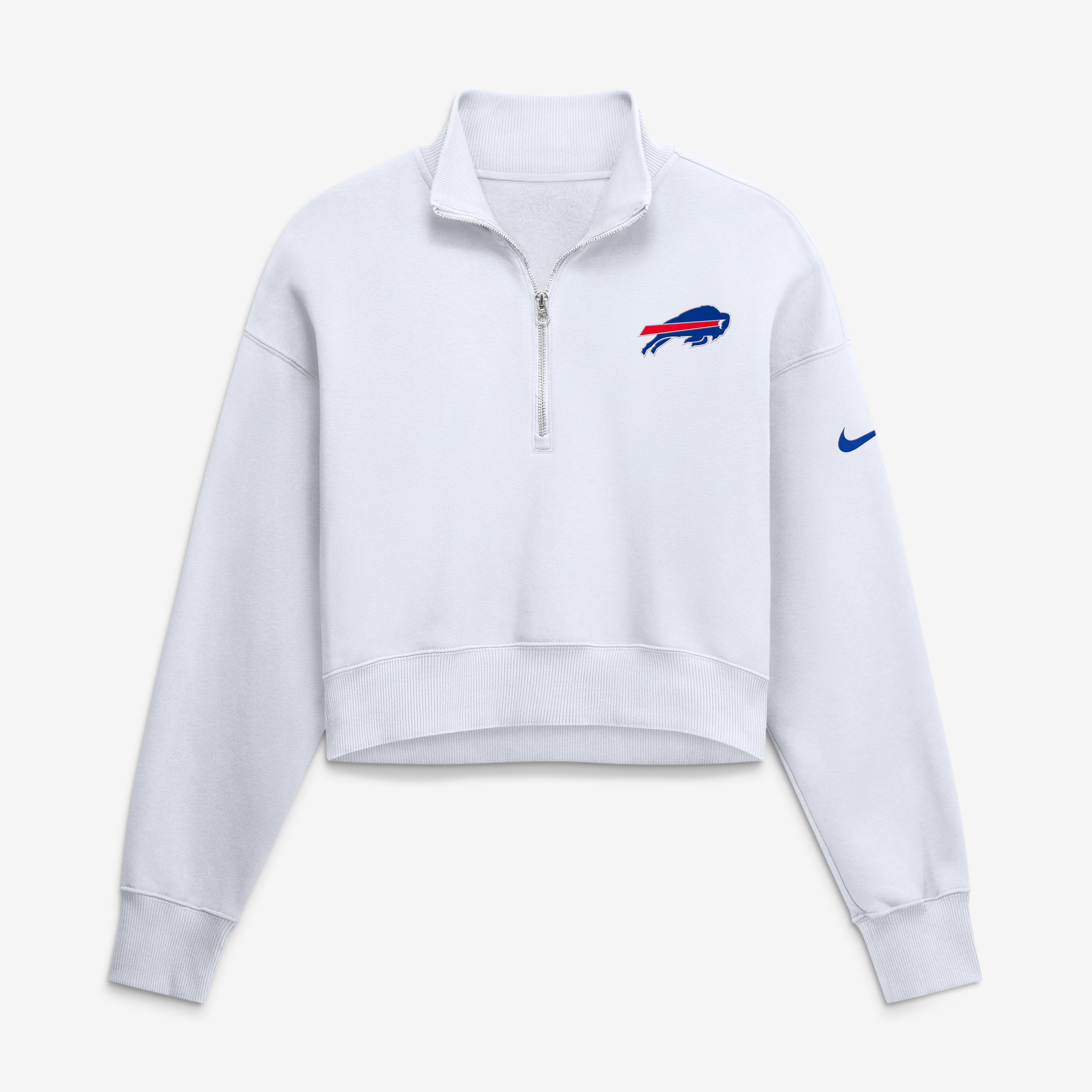 Women's Nike White Buffalo Bills Oversized Phoenix Fleece Cropped Quarter-Zip Sweatshirt