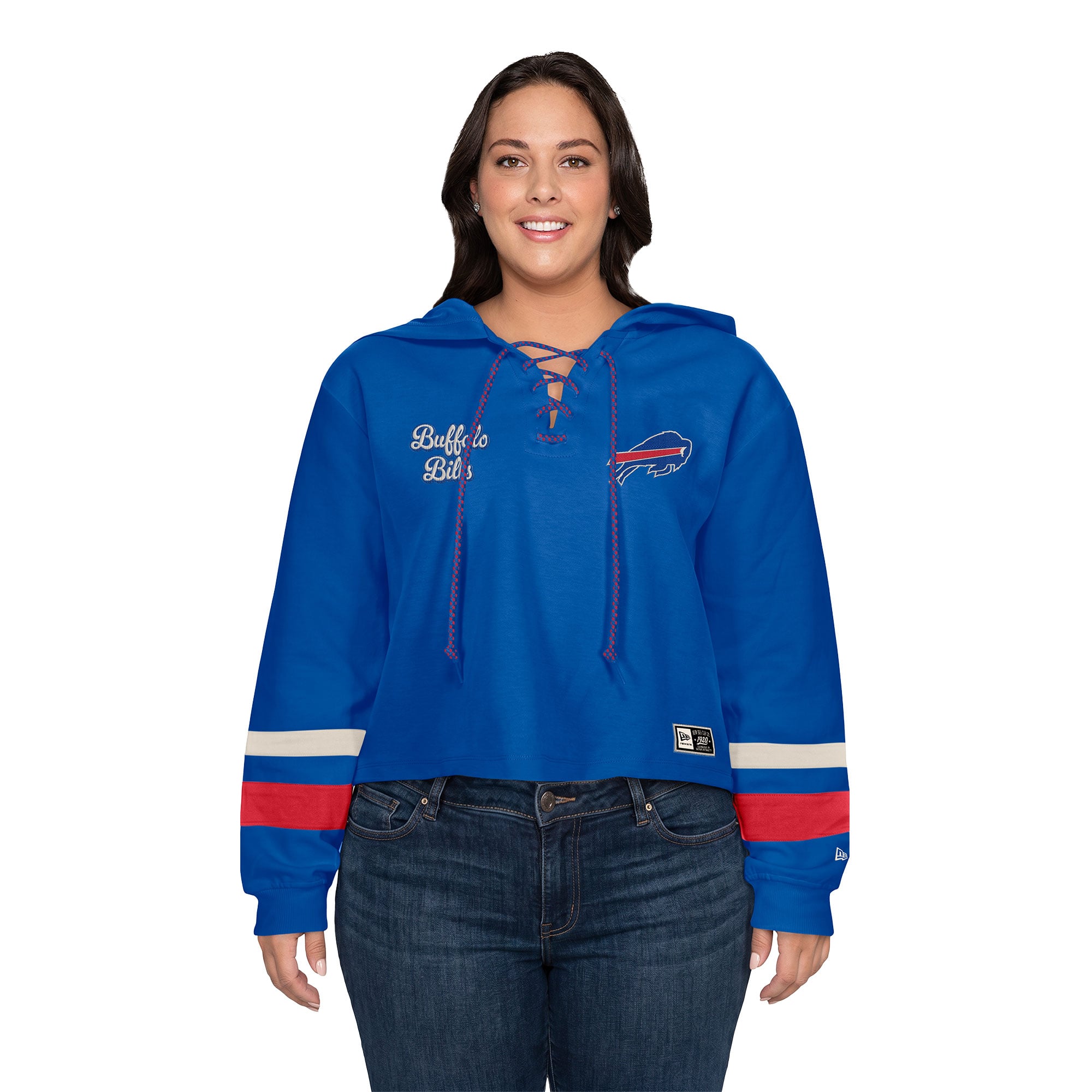 Sweat à capuche rétro lacets New Era Royal Buffalo Bills pour femmes grandes tailles