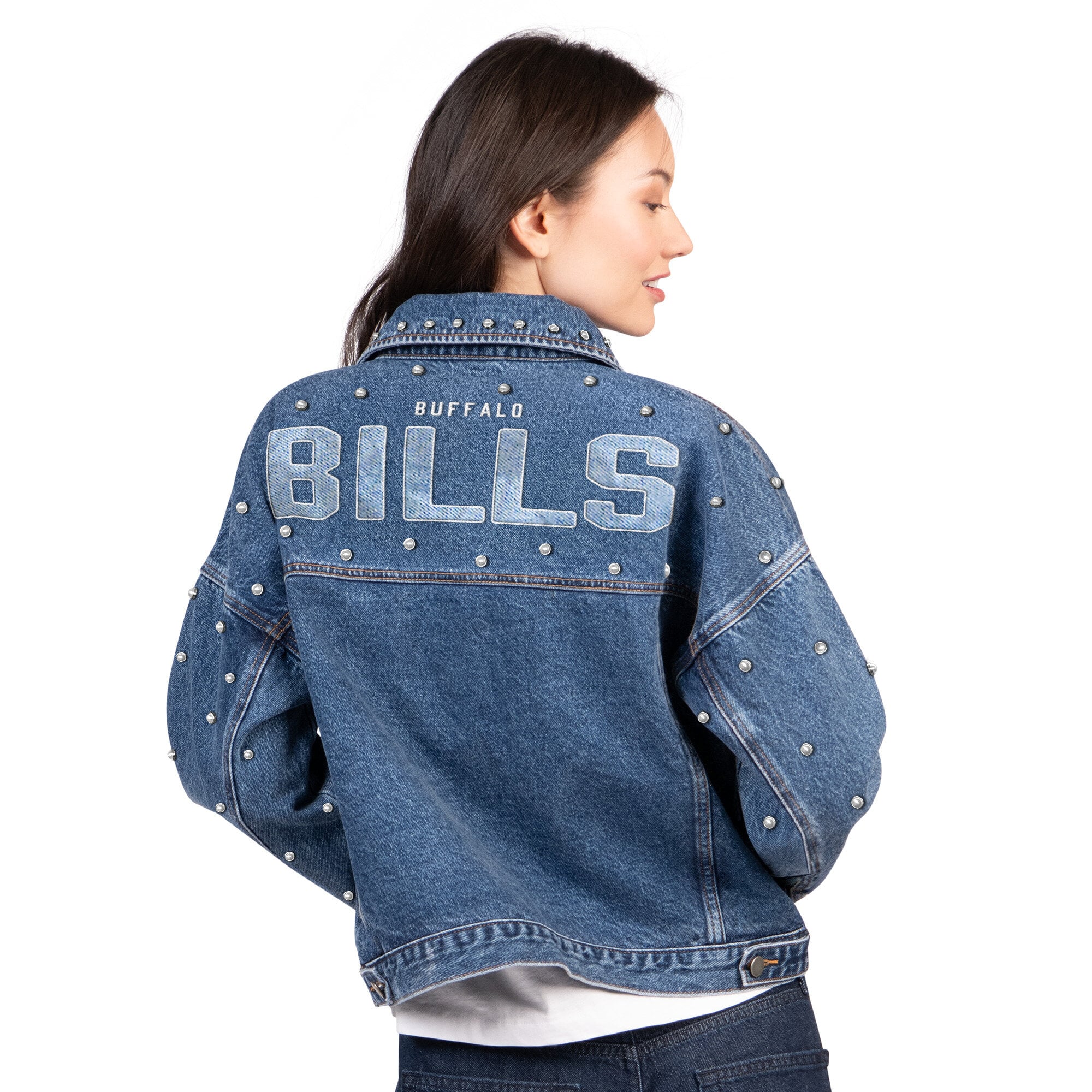 Veste en jean boutonnée Starter Denim Buffalo Bills Pearl Icon pour femme