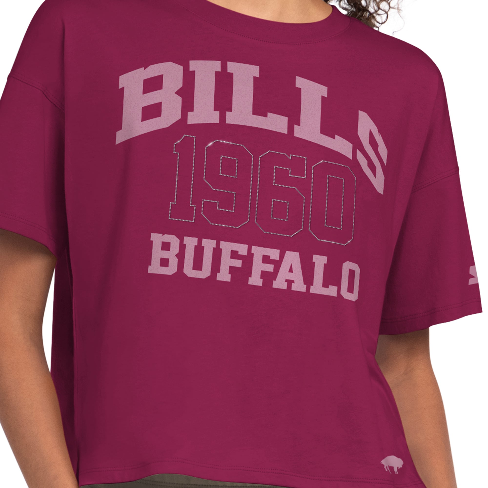 Women's Starter Navy Buffalo Bills Rhinestone Boxy Cropped T-Shirt