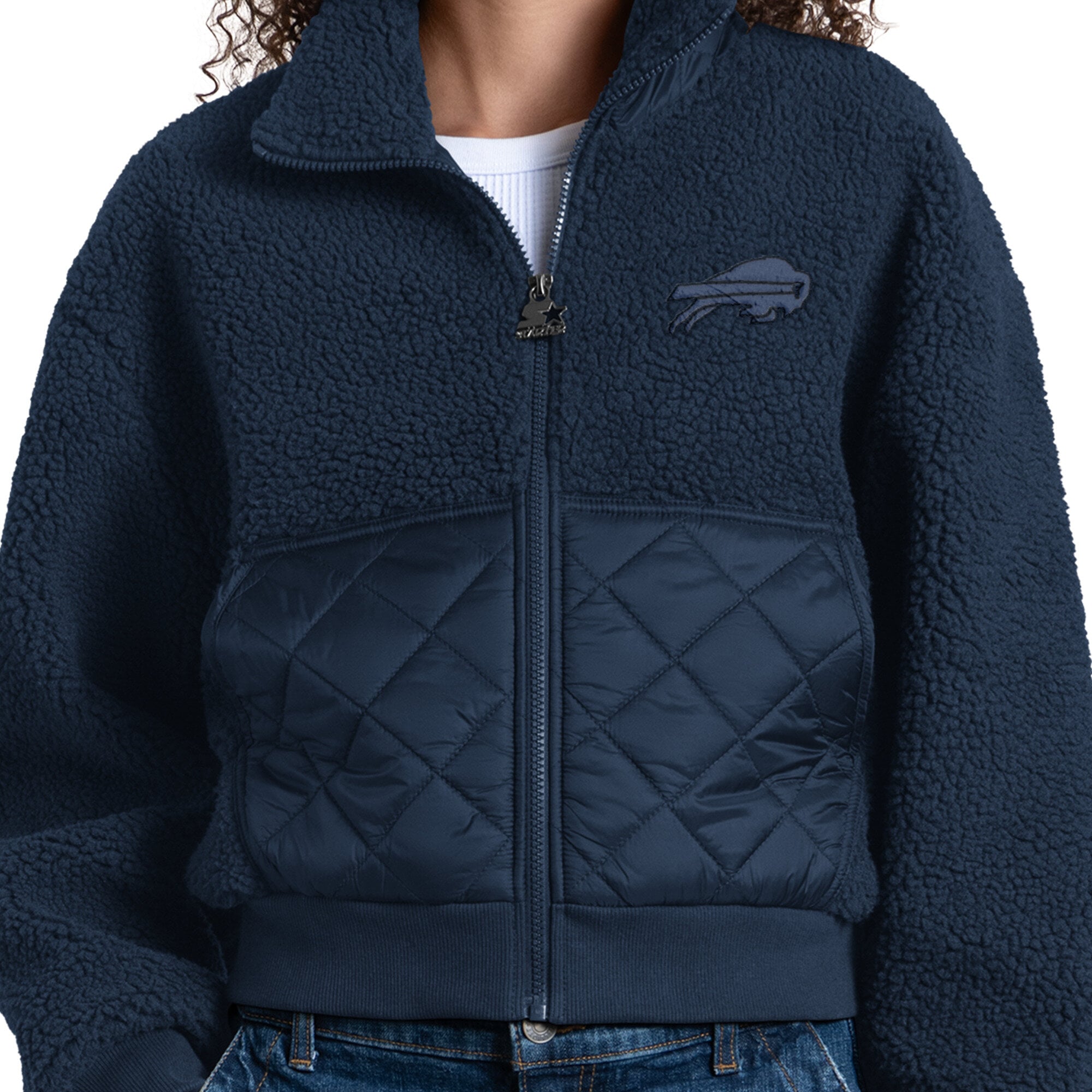 Veste zippée intégrale Starter Navy Buffalo Bills Journeyman Sherpa pour femme