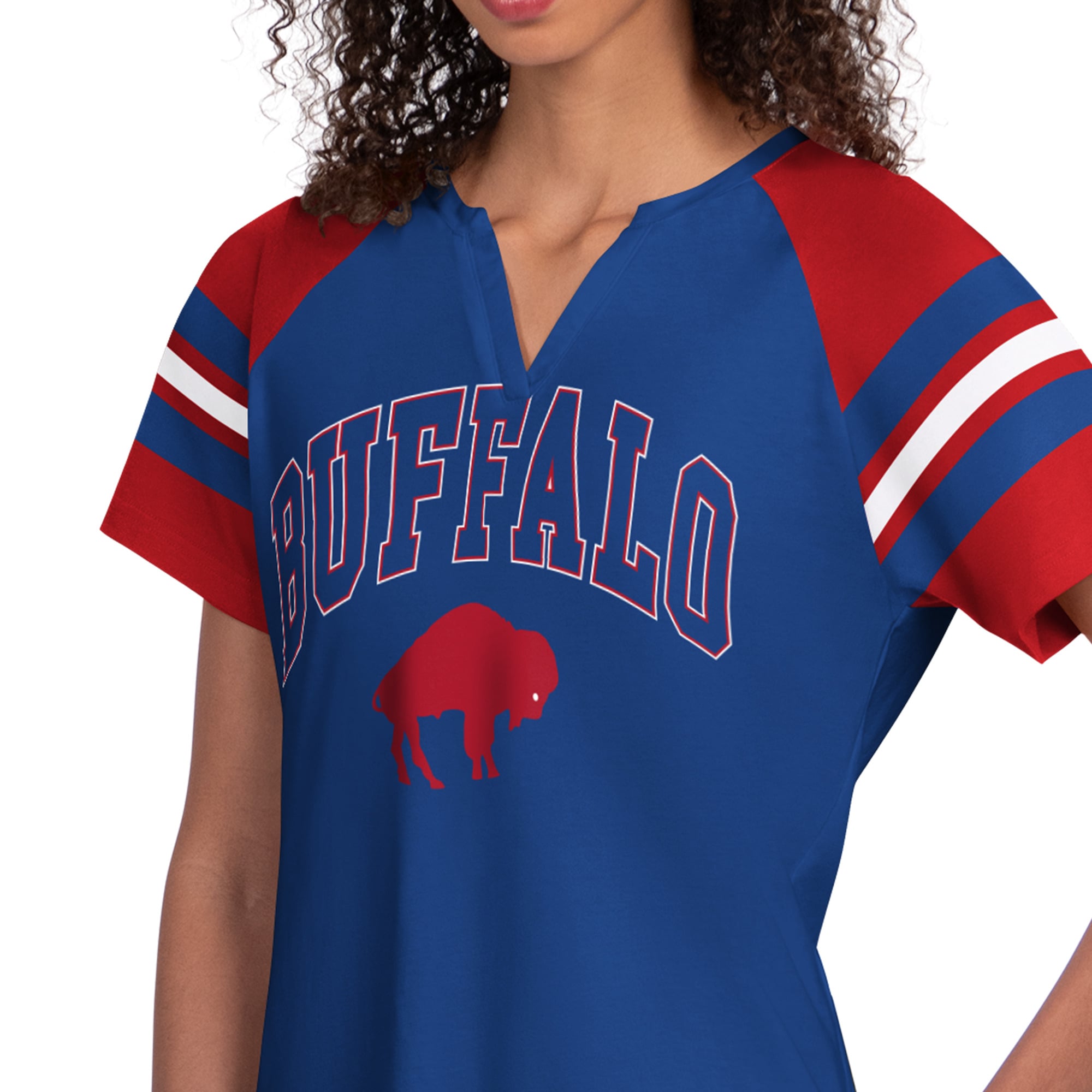 T-shirt raglan à col cranté Starter Royal Buffalo Bills pour femmes