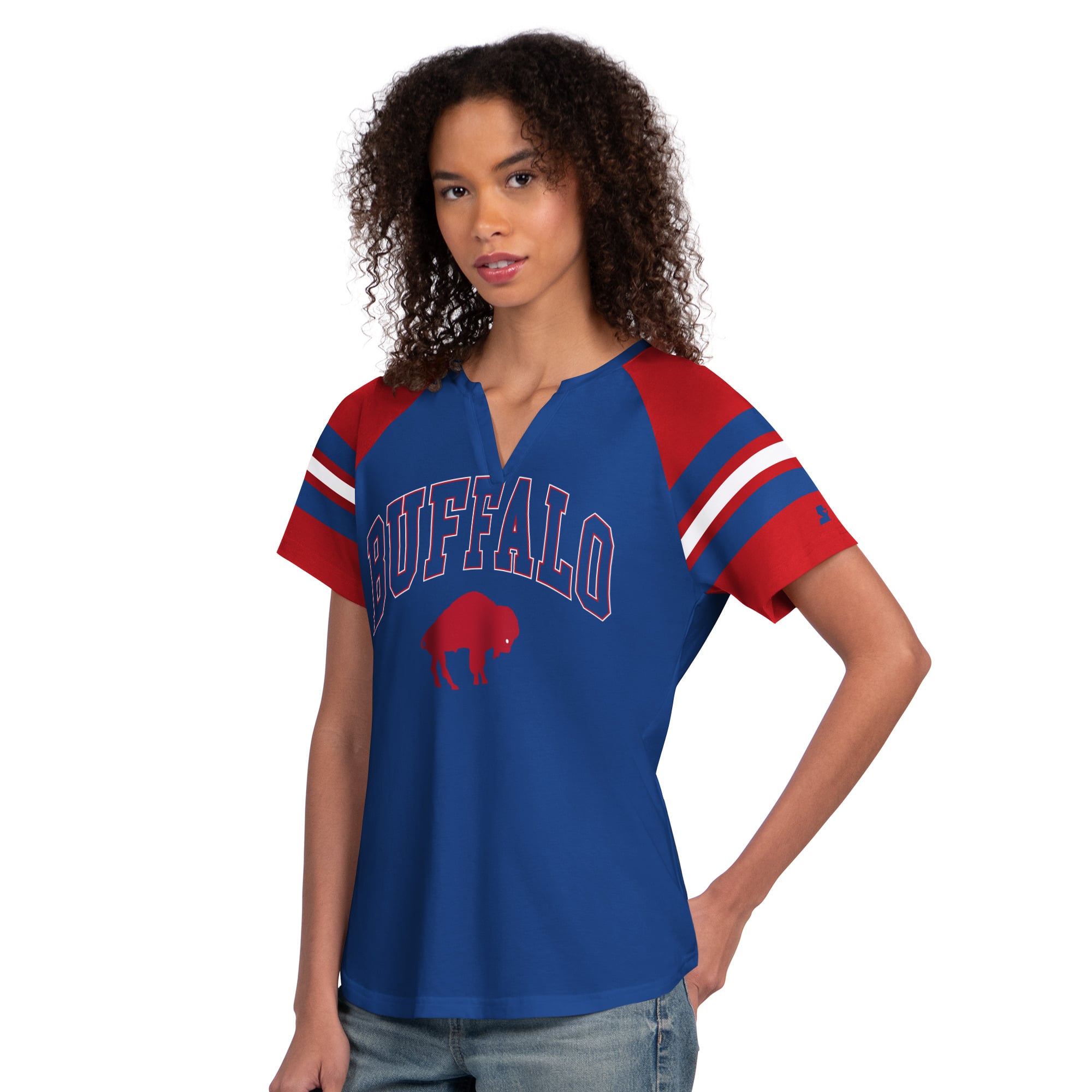 T-shirt raglan à col cranté Starter Royal Buffalo Bills pour femmes